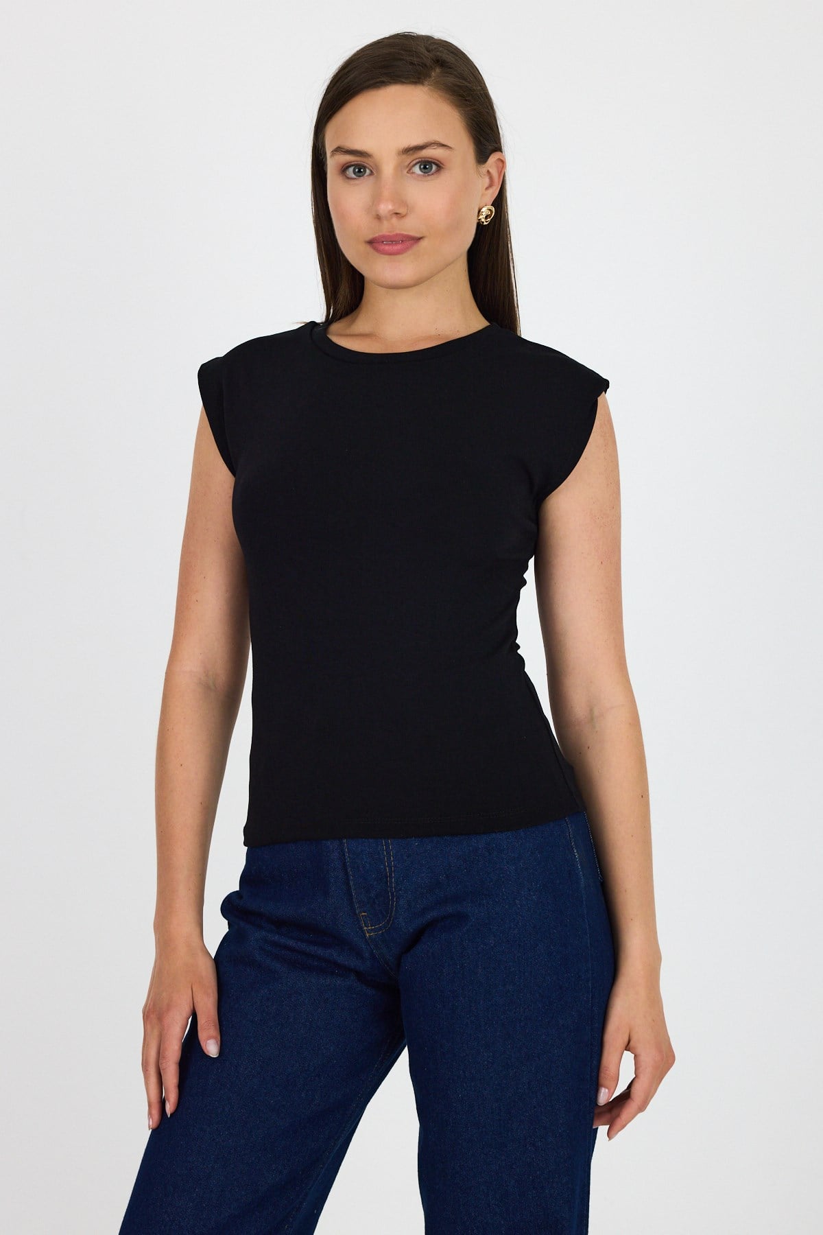 Siyah Bisiklet Yaka Pamuklu Slim Fit Tişört 3050