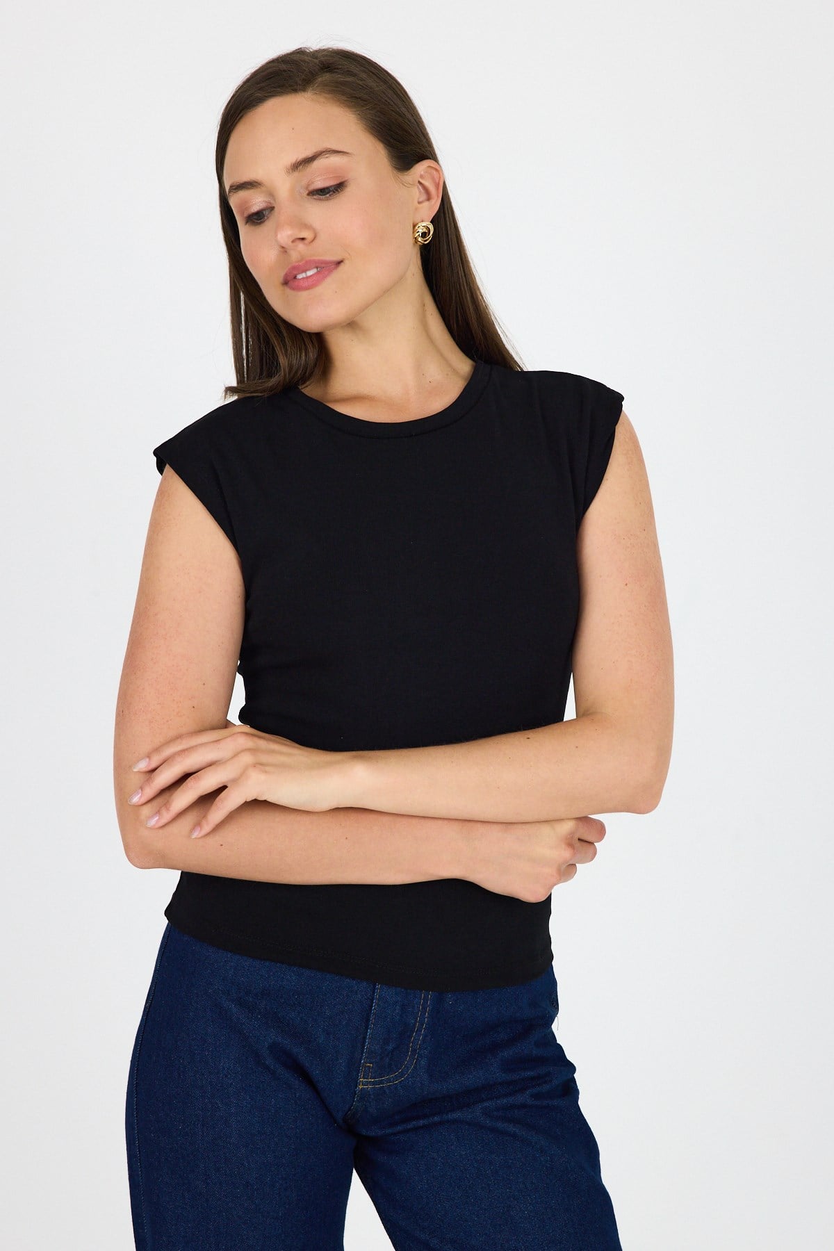 Siyah Bisiklet Yaka Pamuklu Slim Fit Tişört 3050