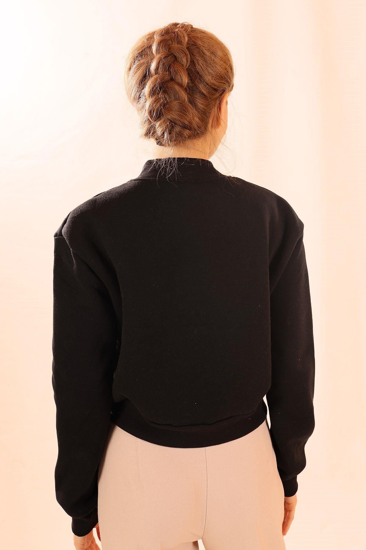 Siyah Çift Cepli Çıtçıtlı Kısa Sweat 1785