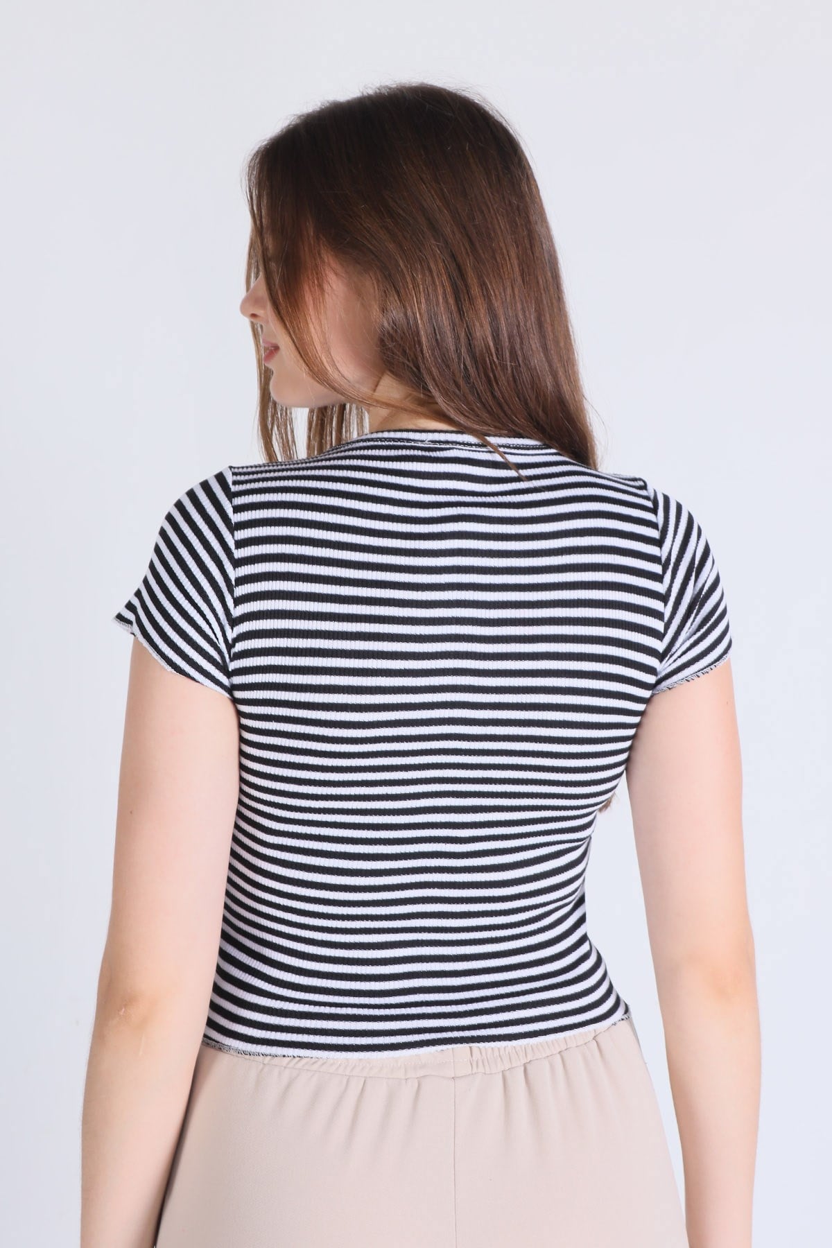 Siyah Çizgili Crop Bluz 5285
