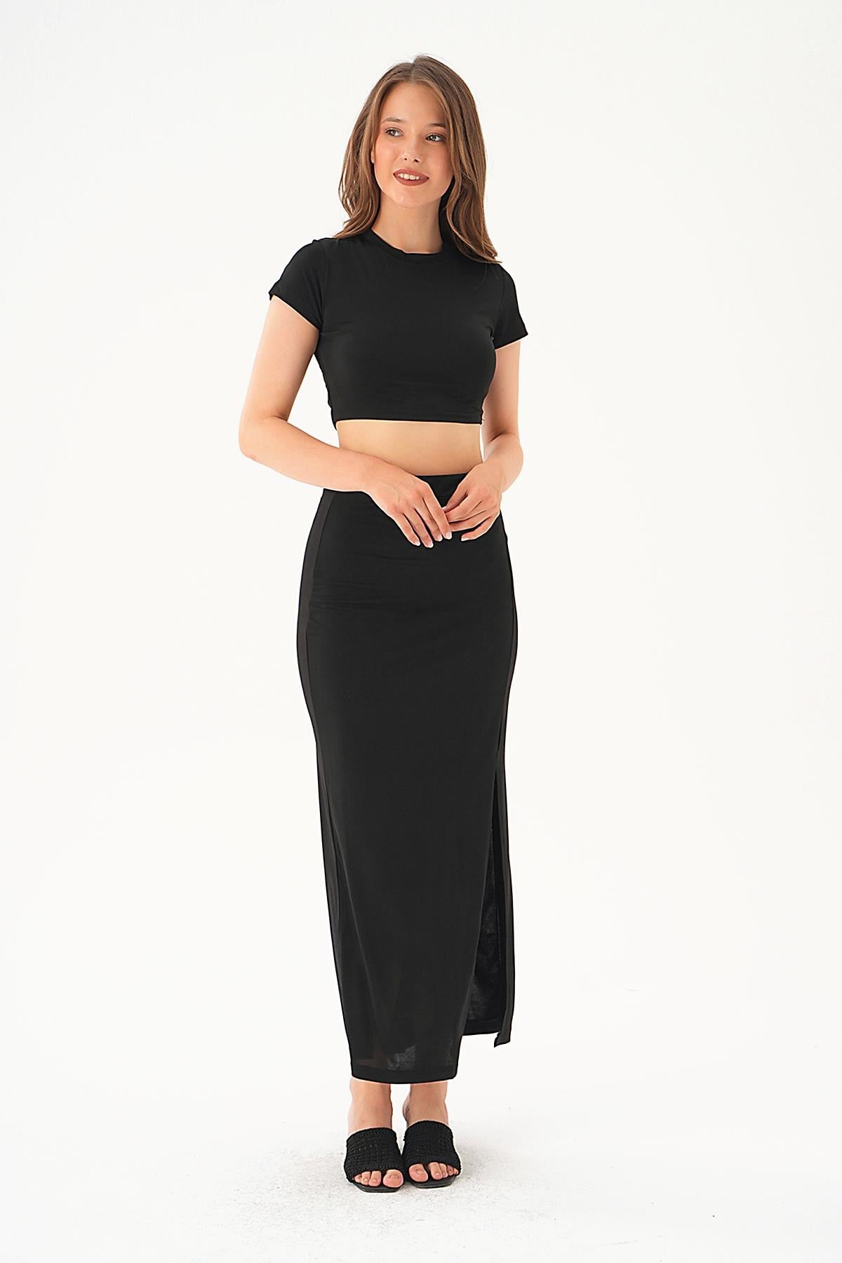Siyah Crop Etek Takım 1005