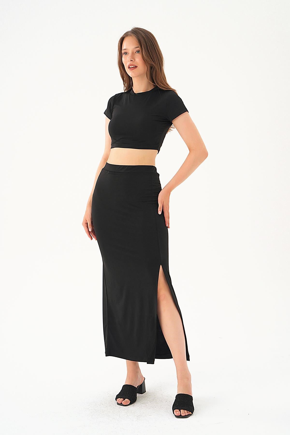 Siyah Crop Etek Takım 1005