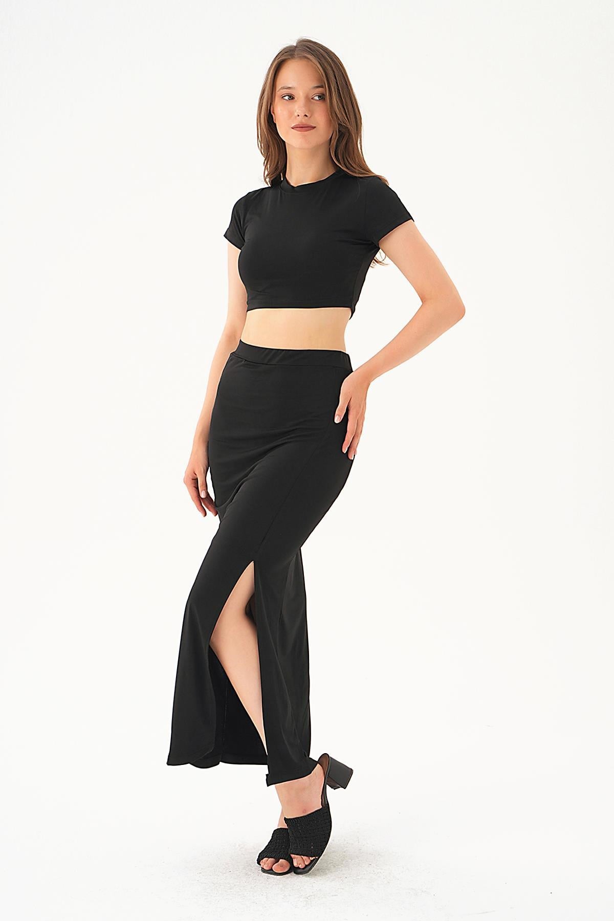 Siyah Crop Etek Takım 1005