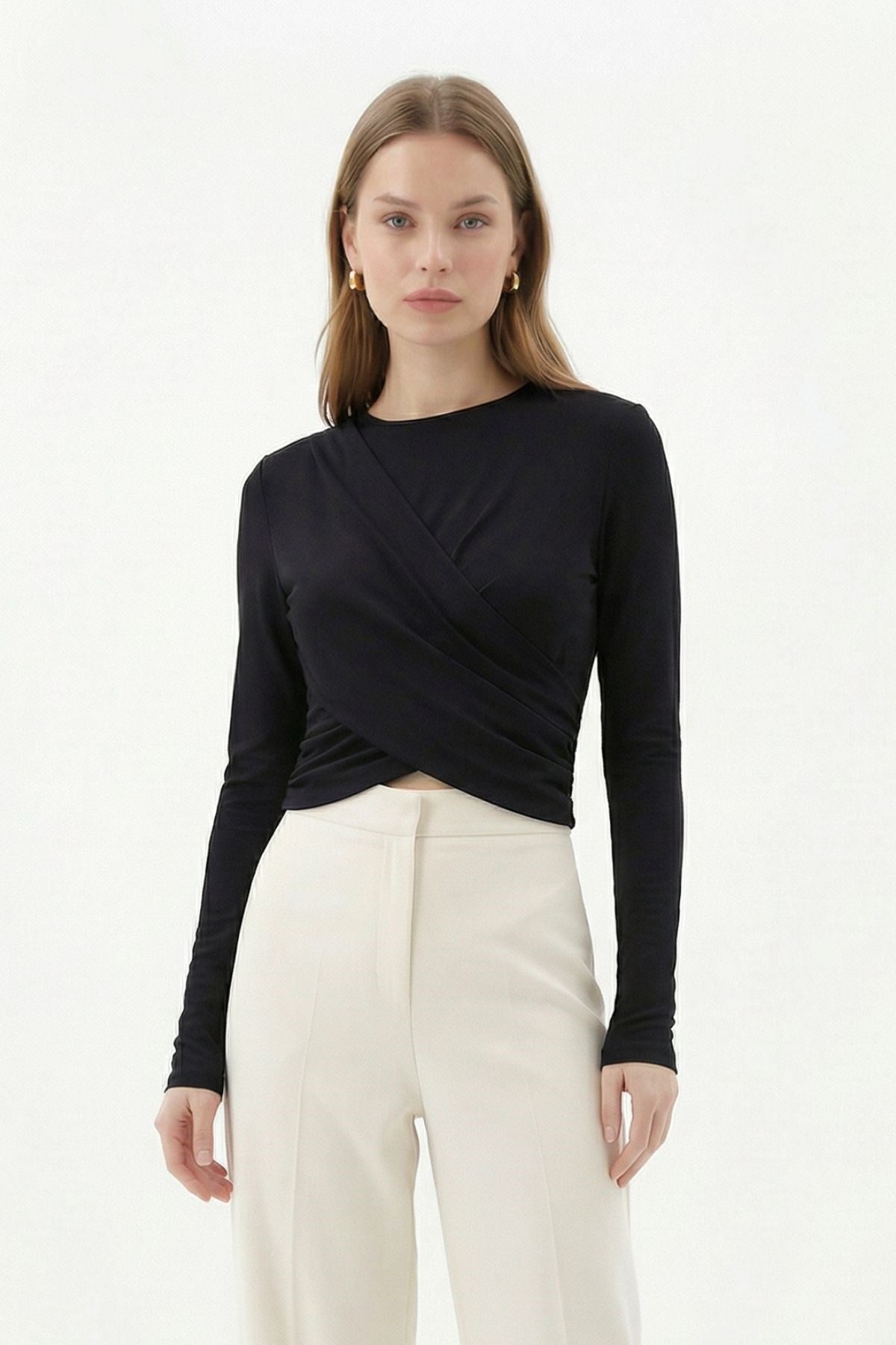 Siyah Crop Uzun Kol Bluz 251269