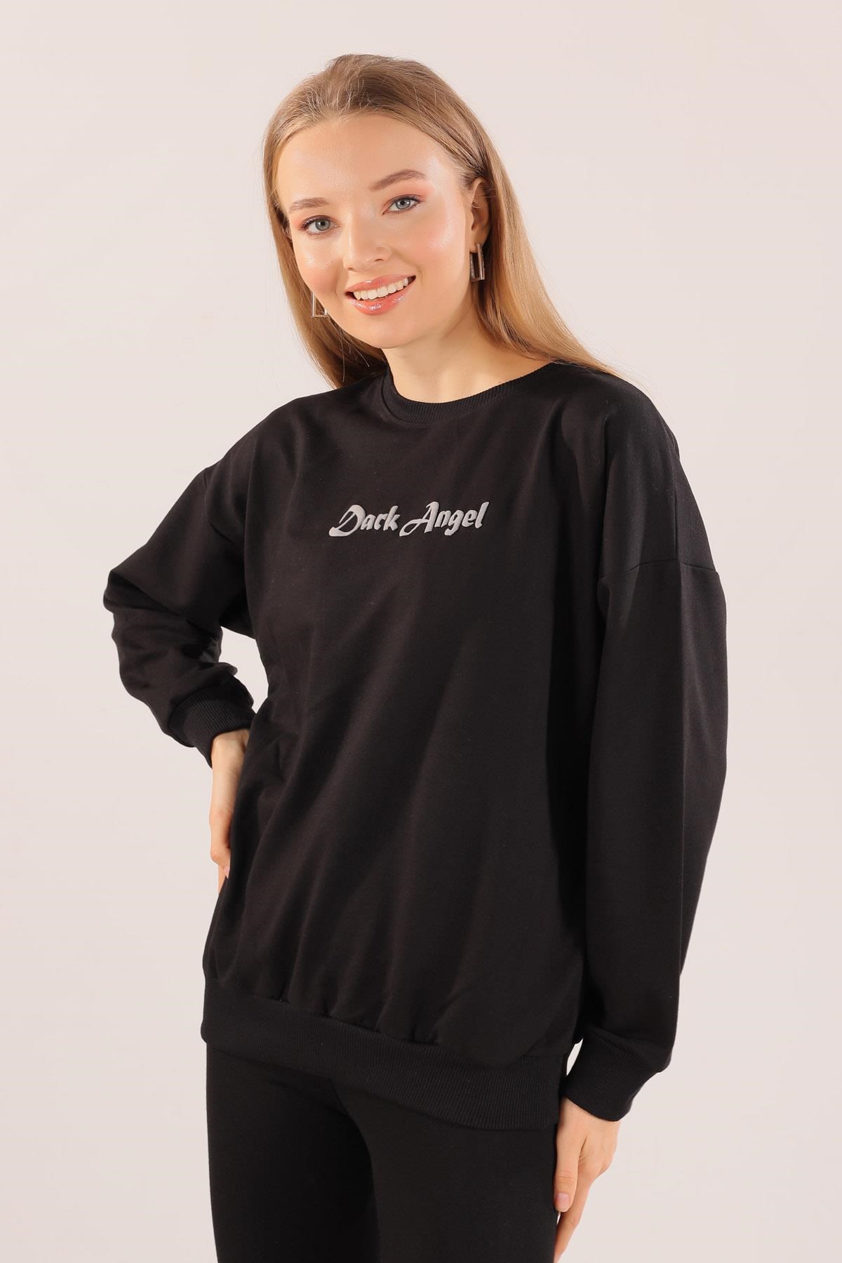 Siyah Dark Angel Baskılı Sweat 8633