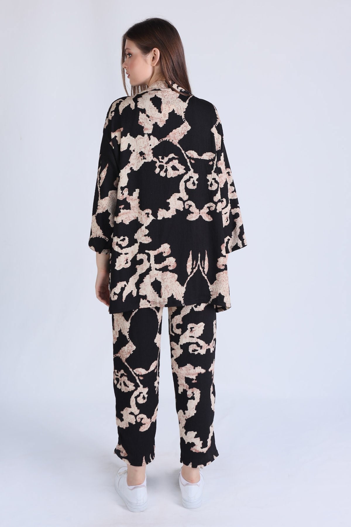 Siyah Desenli Kimono Takım 6729