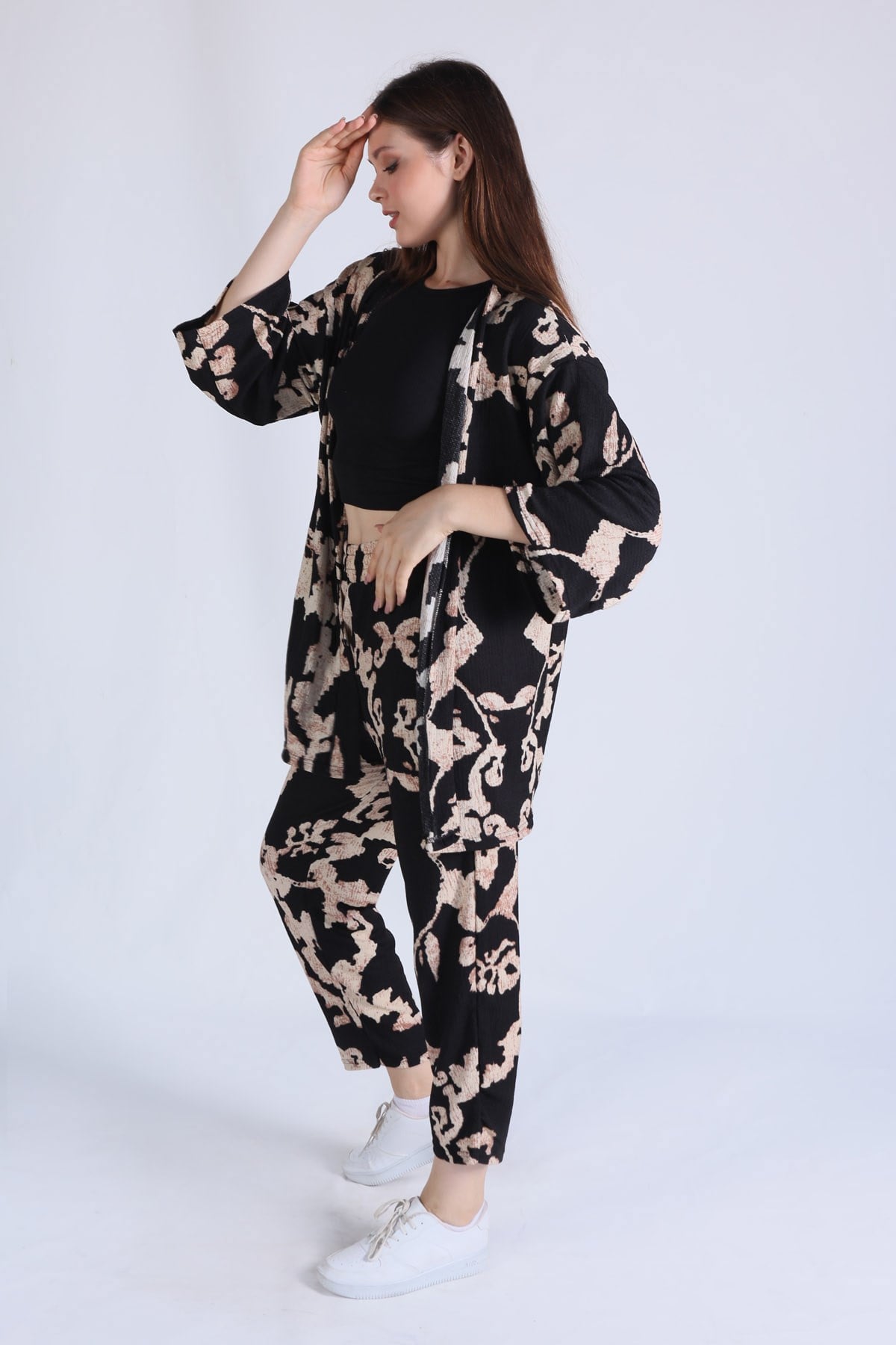 Siyah Desenli Kimono Takım 6729