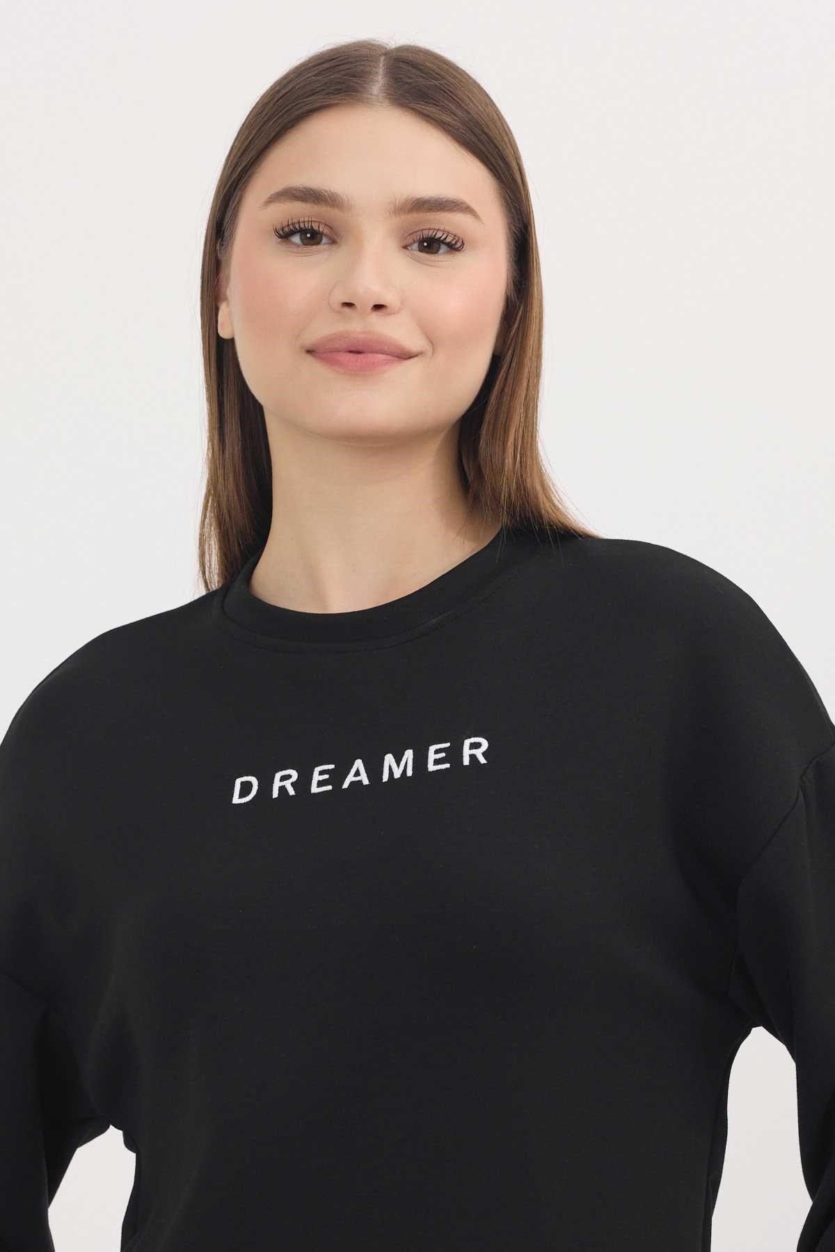 Siyah Dreamer Nakış Detay Oysho Sweat 4004