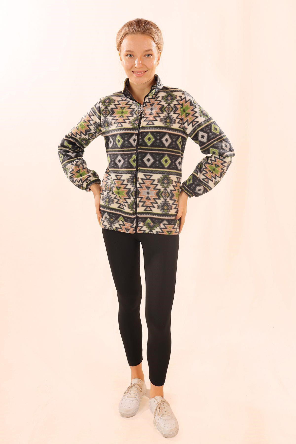 Siyah Fermuarlı Desenli Sweat 7321A