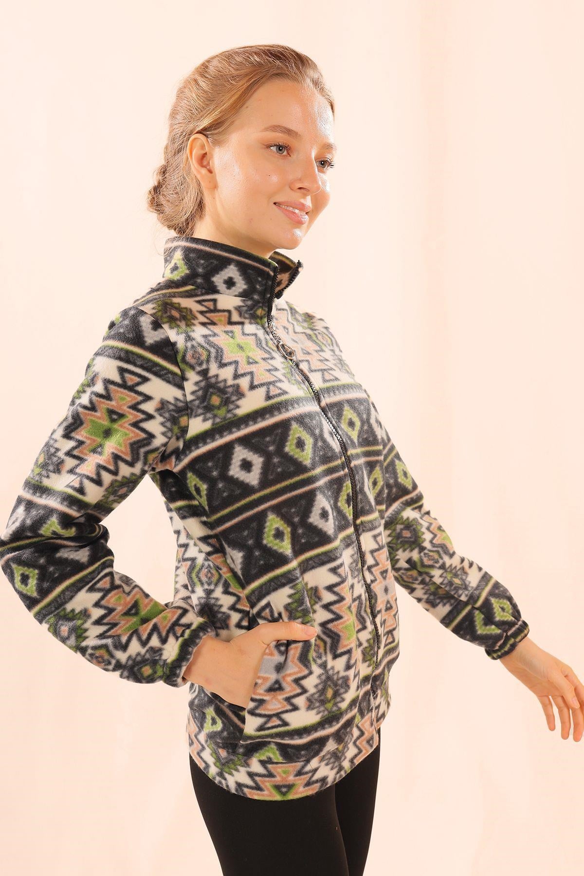 Siyah Fermuarlı Desenli Sweat 7321A