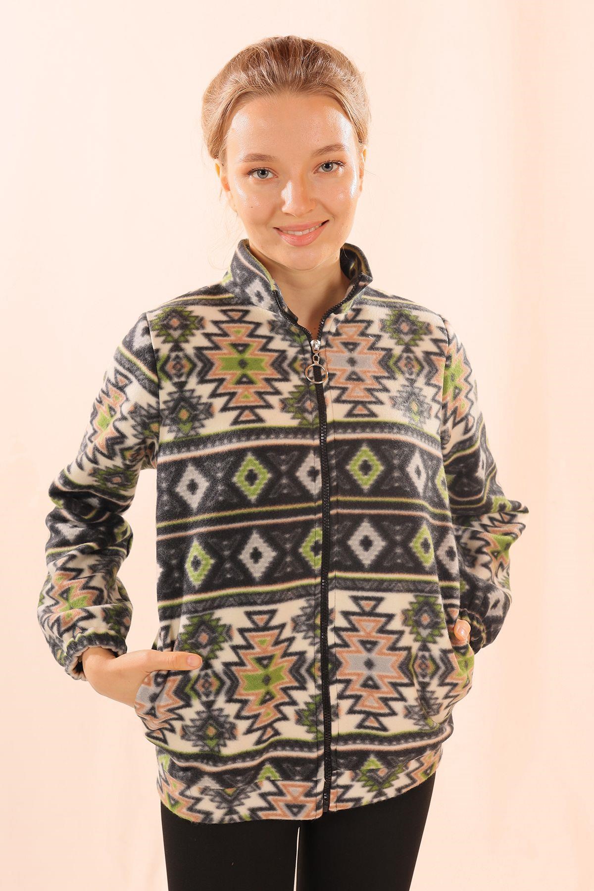 Siyah Fermuarlı Desenli Sweat 7321A