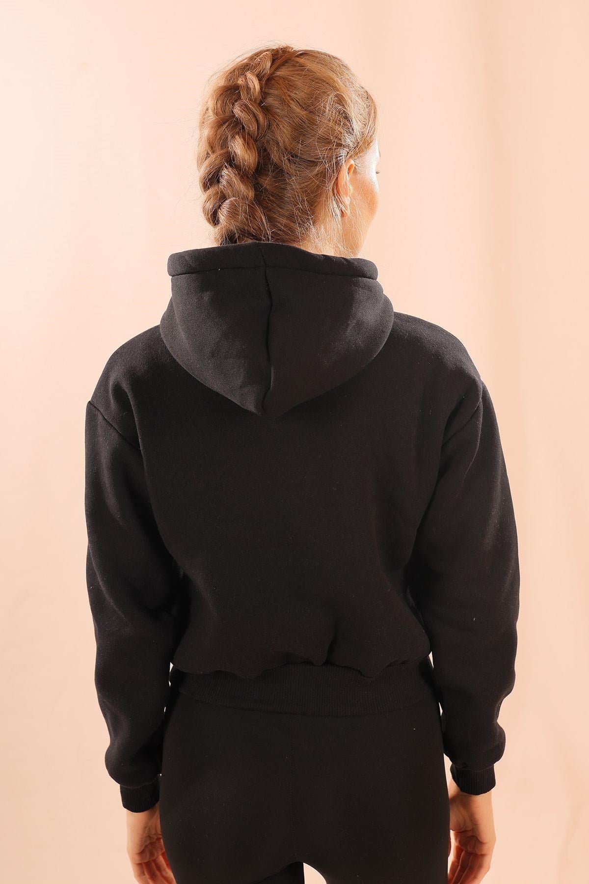 Siyah Fermuarlı Kısa Sweat 1783
