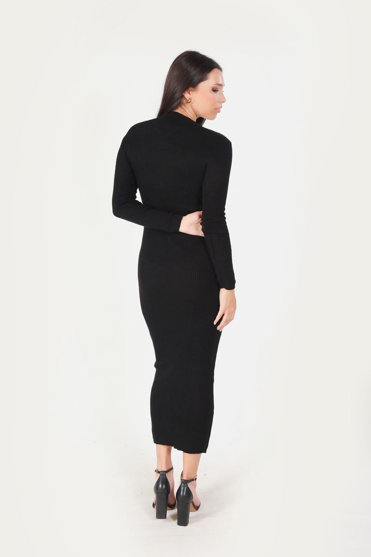 Siyah Fitilli Triko Elbise 2631