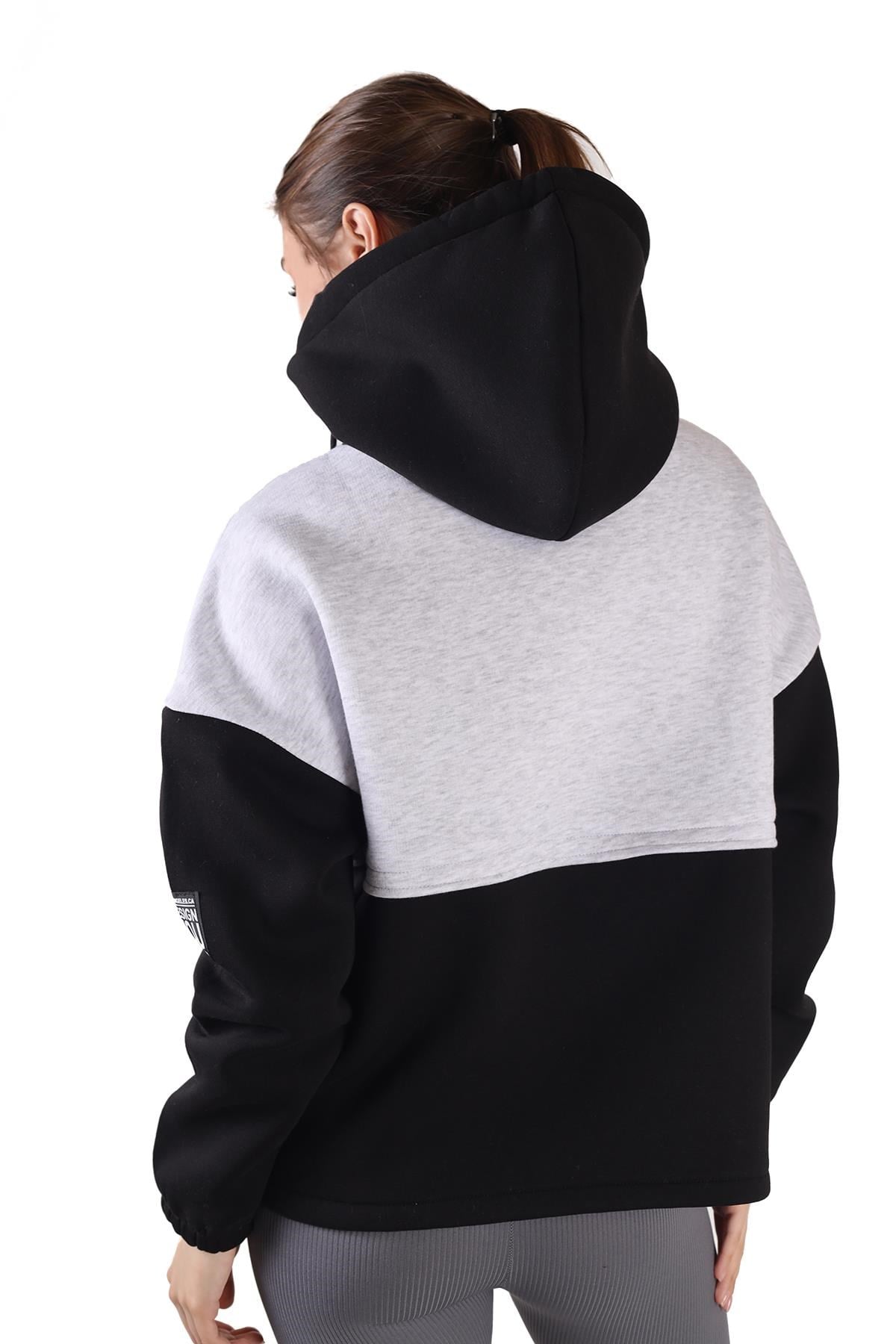 Siyah-Gri Fermuar Detay Çift Renk Sweat 9144M