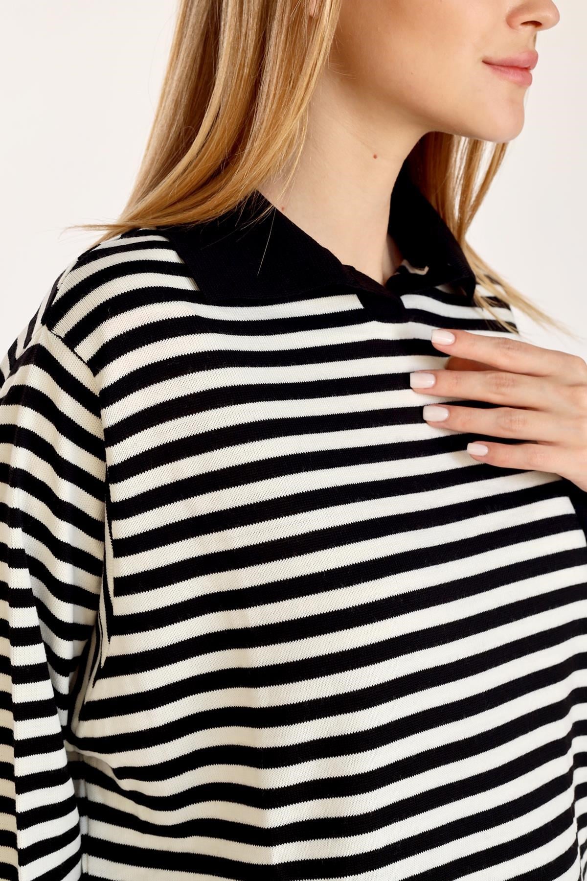 Siyah İnce Çizgi Polo Yaka Tunik 5345