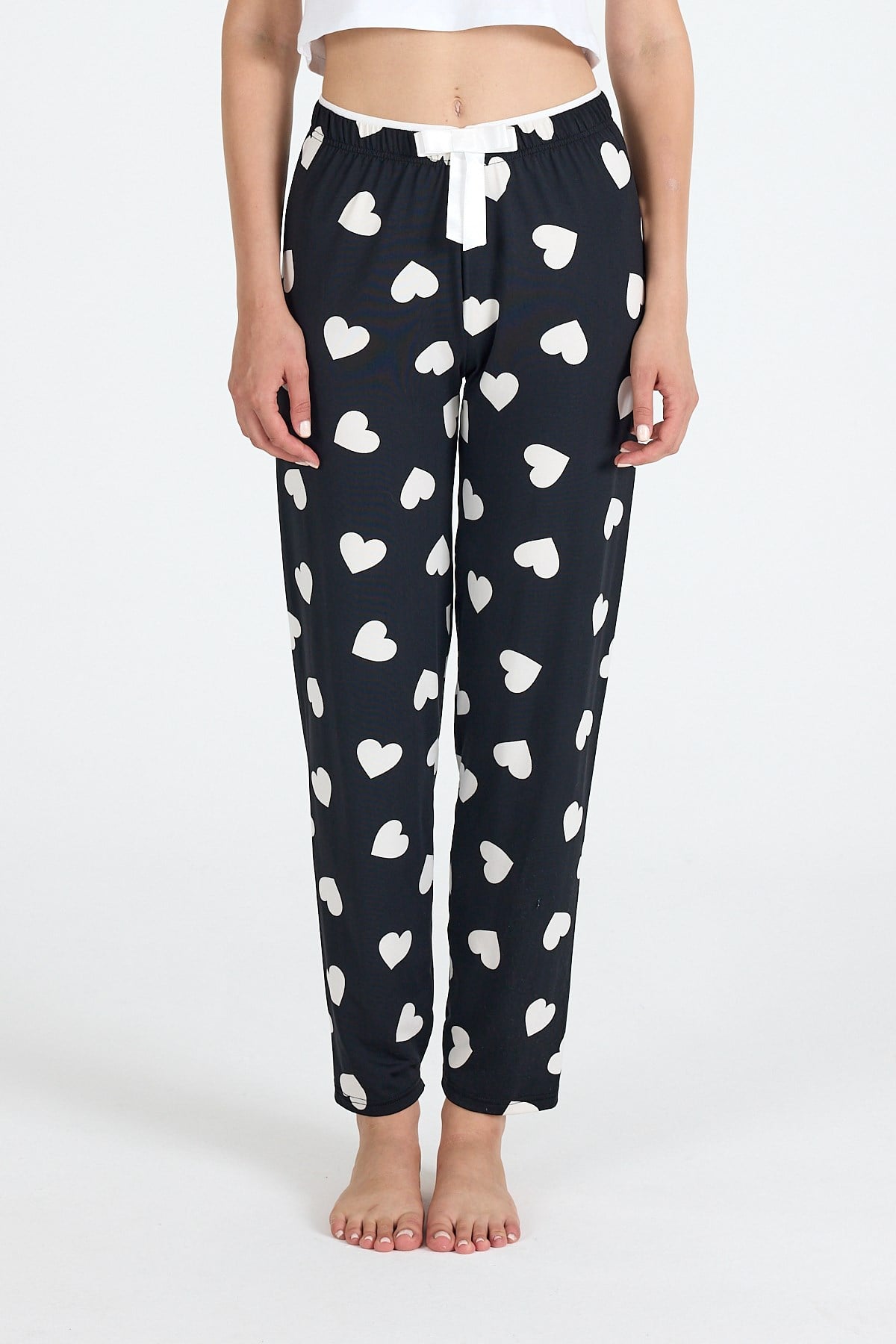 Siyah Kalp Desenli Örme Pijama Altı 4522