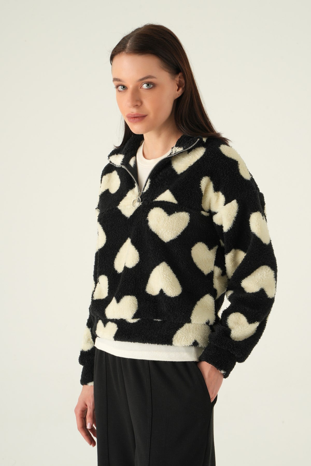 Siyah Kalpli Fermuarlı Sweat 3121A