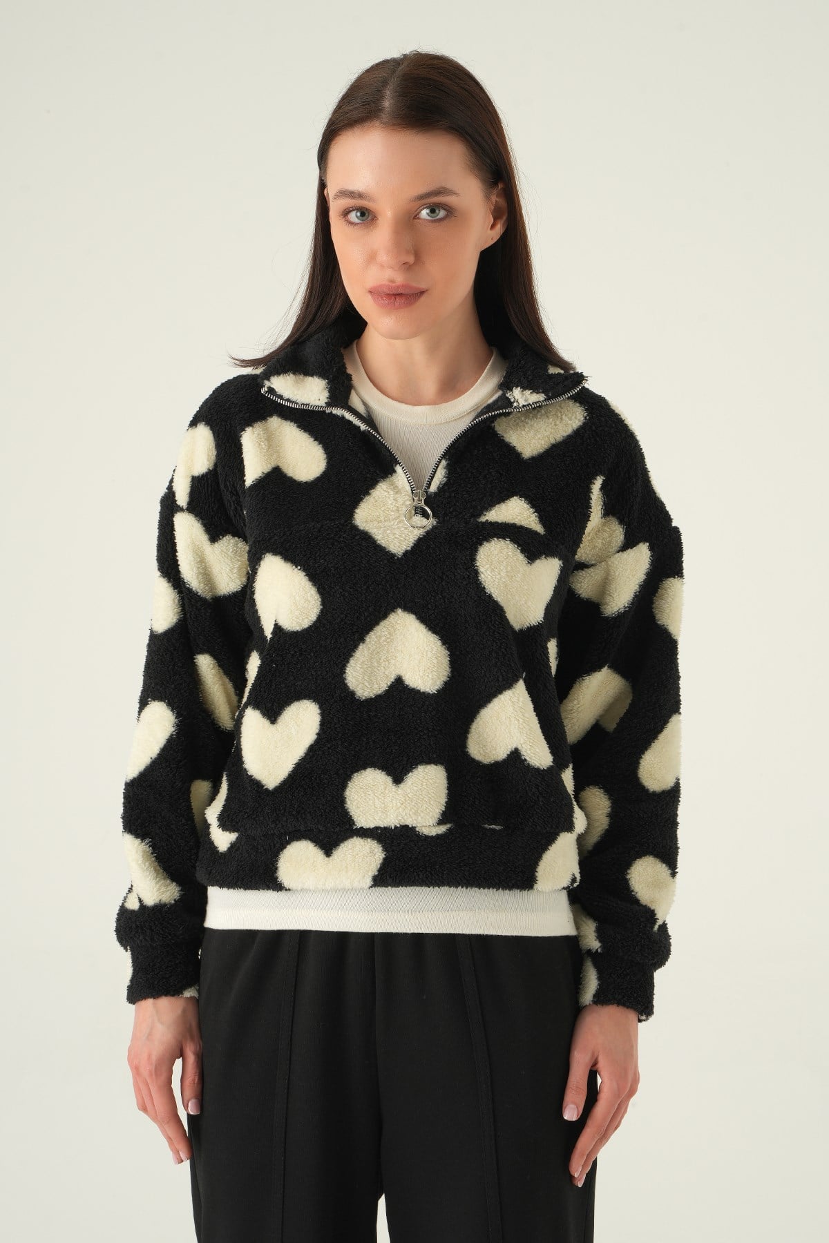 Siyah Kalpli Fermuarlı Sweat 3121A