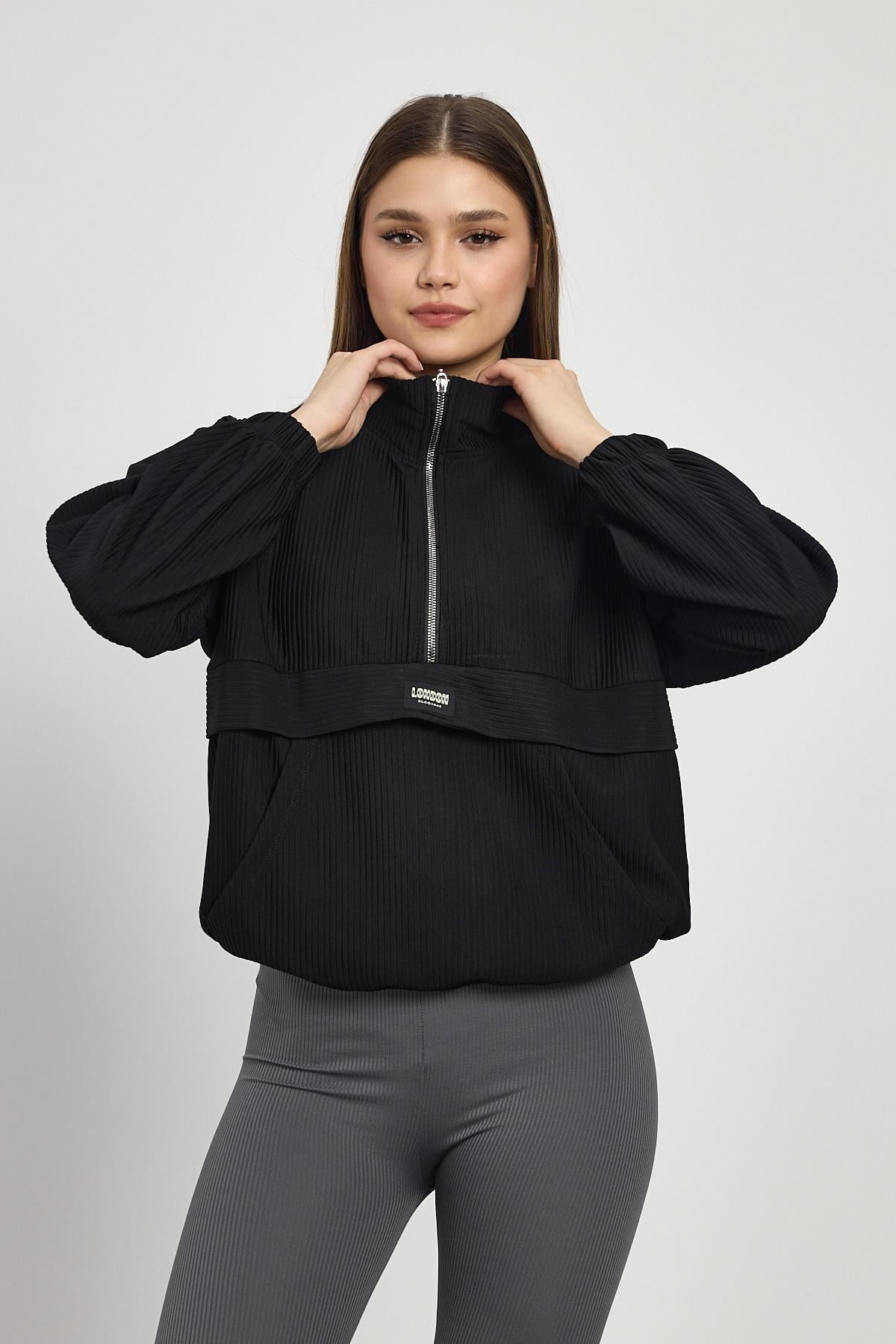Siyah Kanguru Cep Detay Sweat 1052