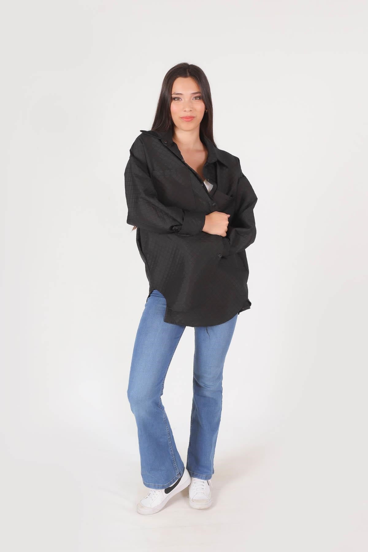 Siyah Kapitone Oversize Ceket 1017
