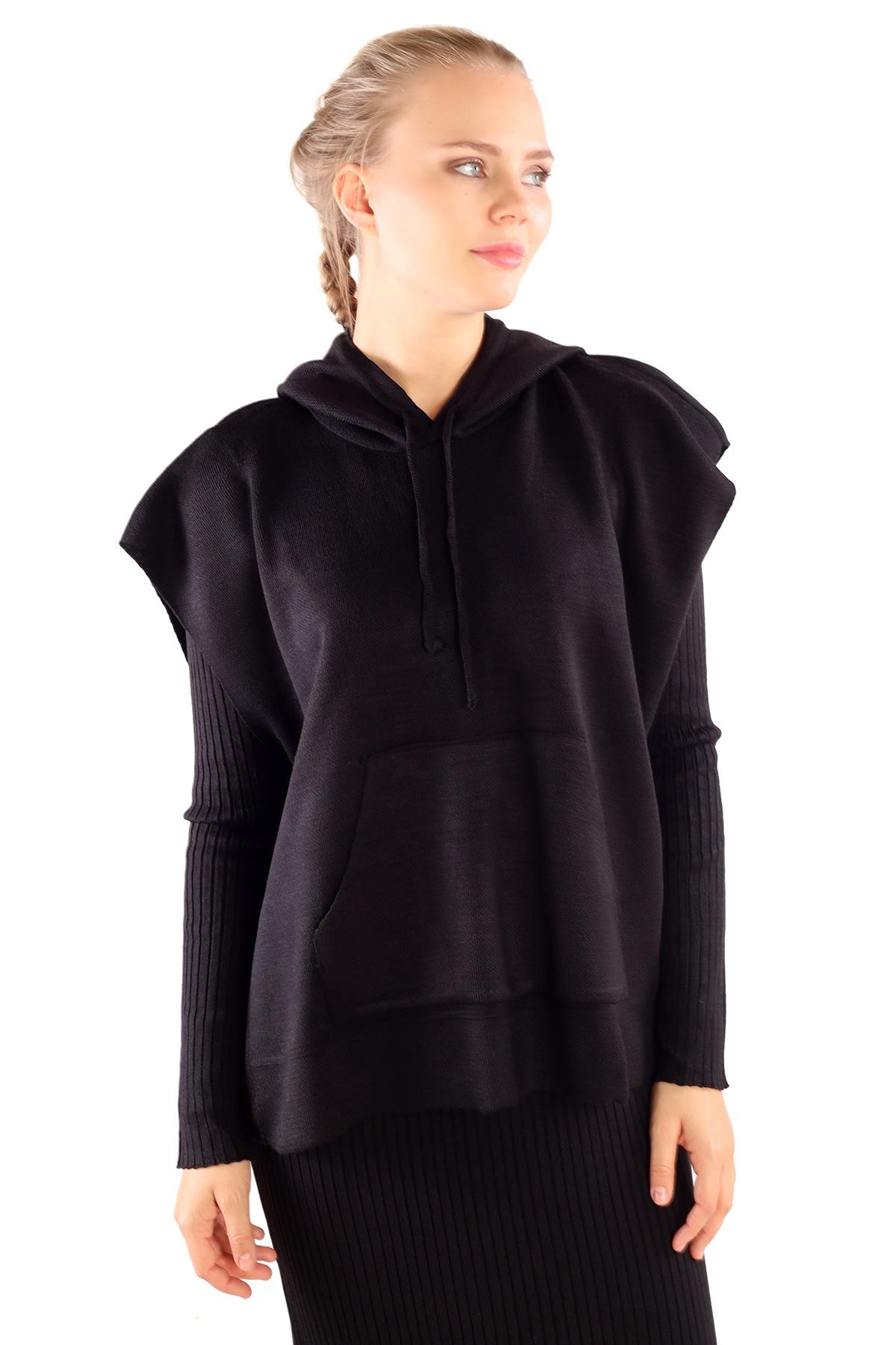 Siyah Kapüşonlu Elbise Takım 24114