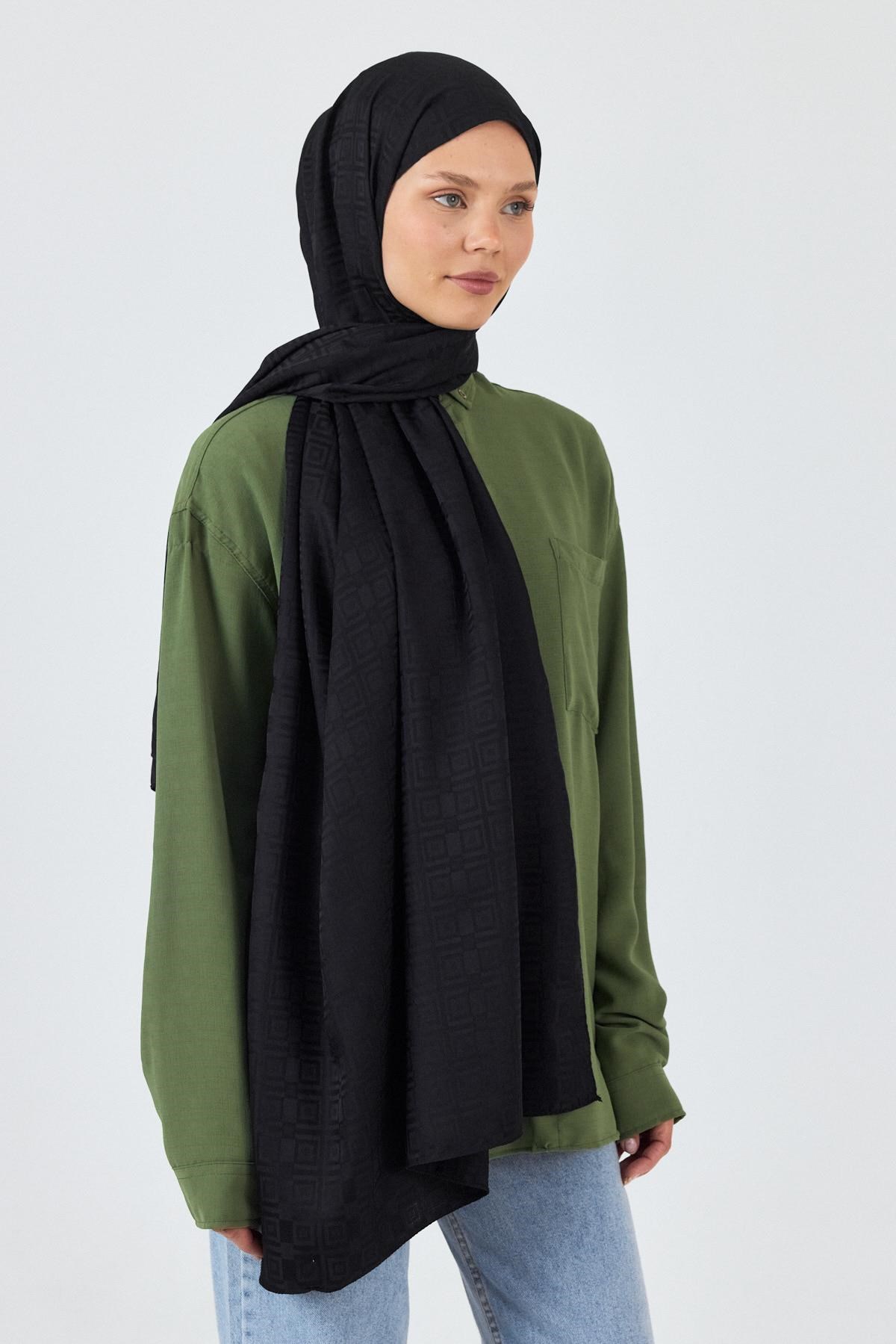 Siyah Kare Desen Jakar Şal 5692