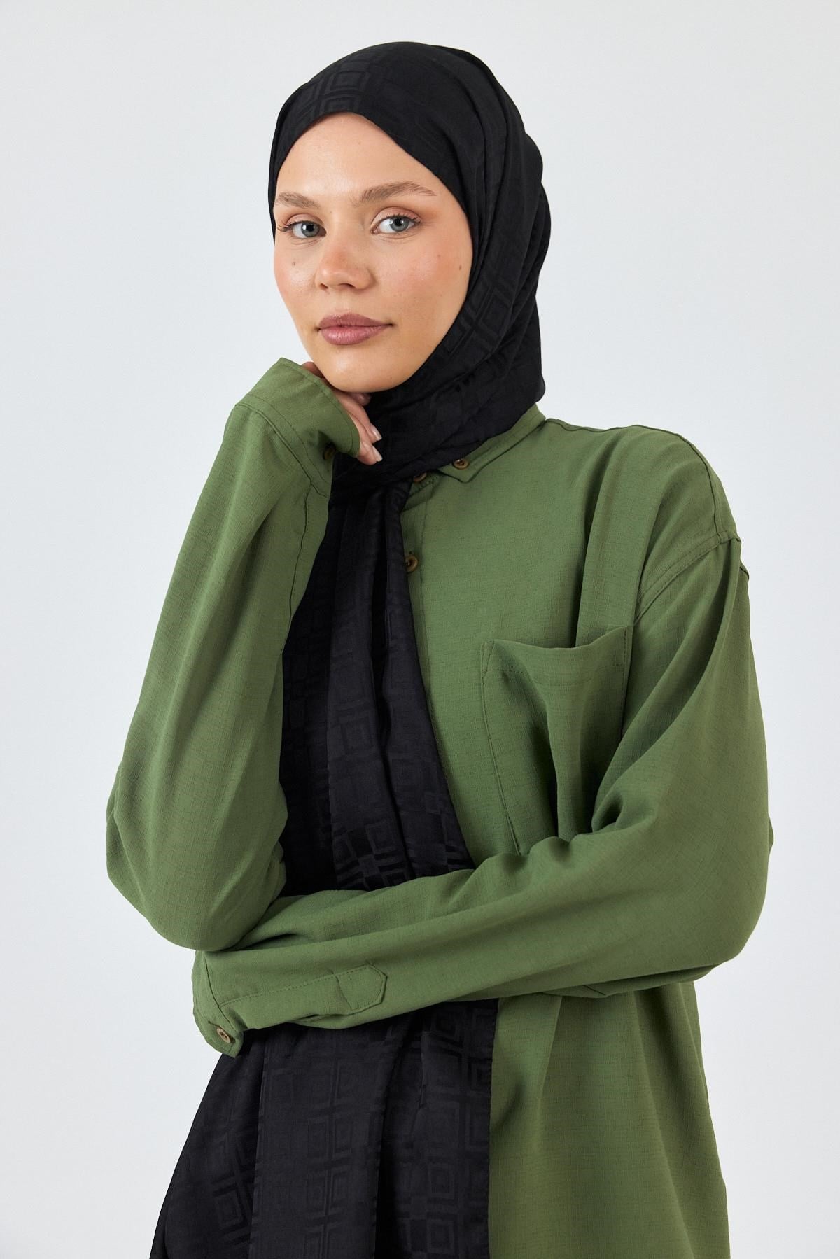 Siyah Kare Desen Jakar Şal 5692