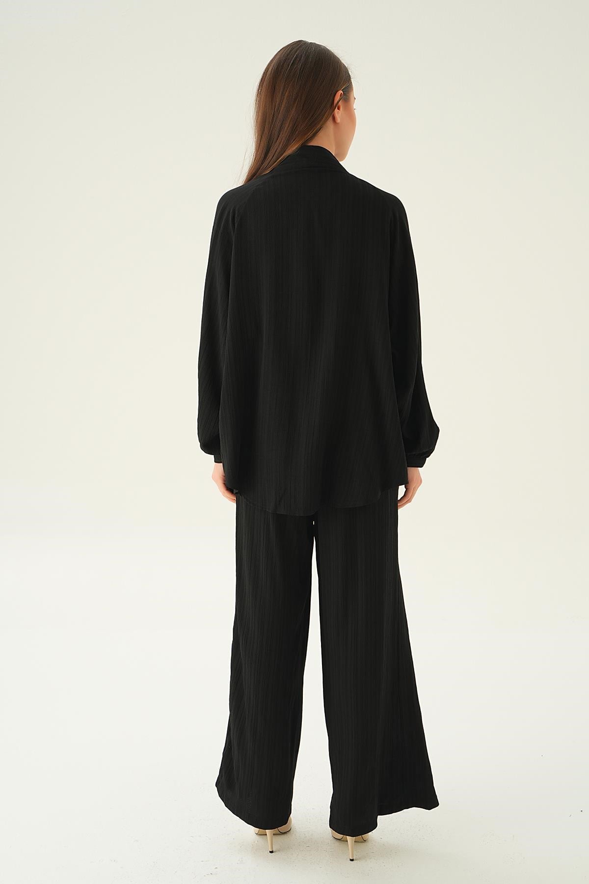 Siyah Kimono Pantolon Takım 6657A