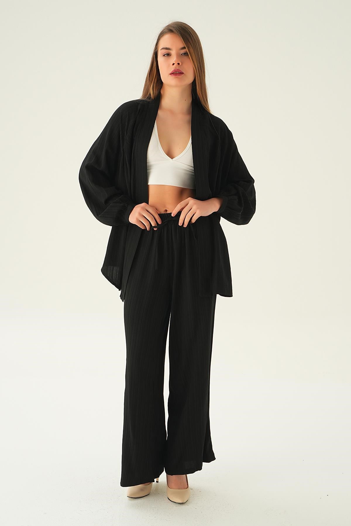 Siyah Kimono Pantolon Takım 6657A