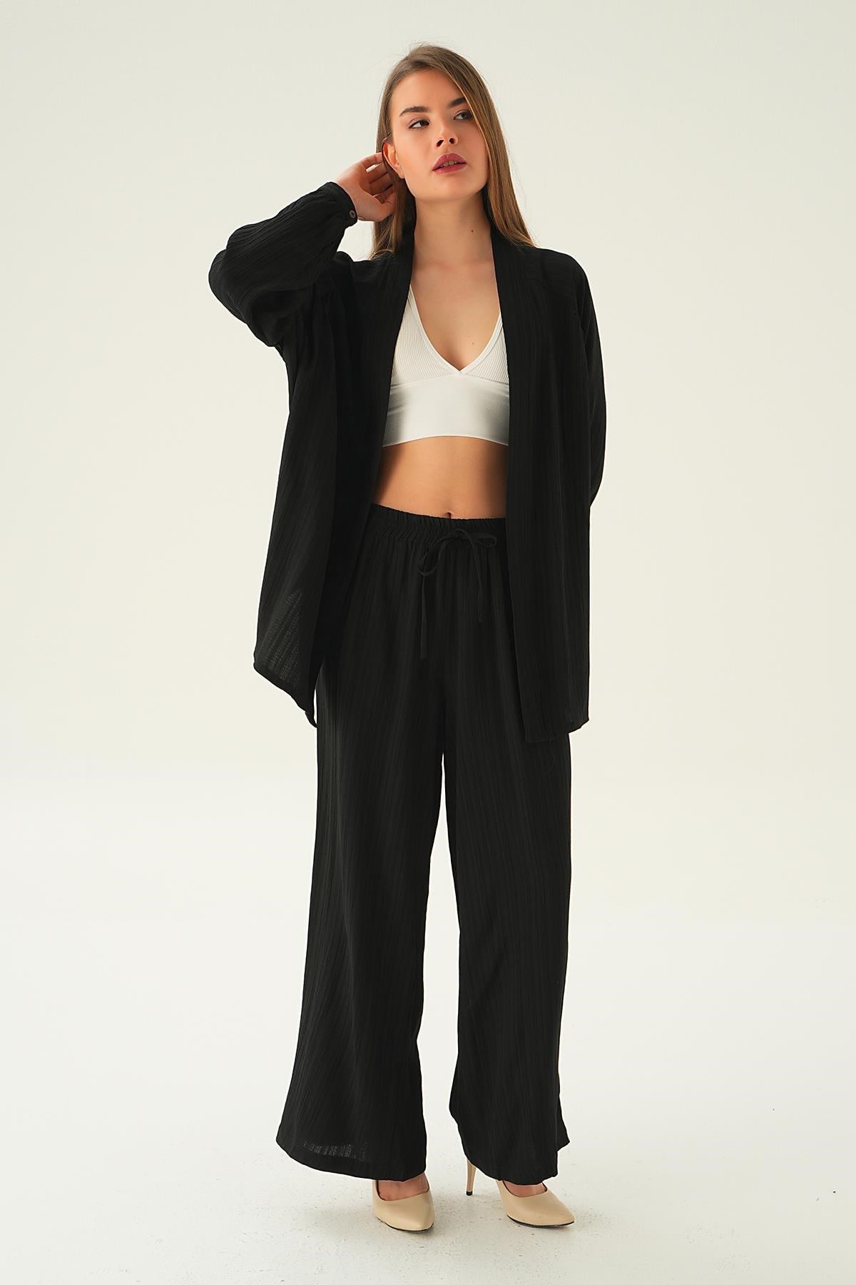 Siyah Kimono Pantolon Takım 6657A