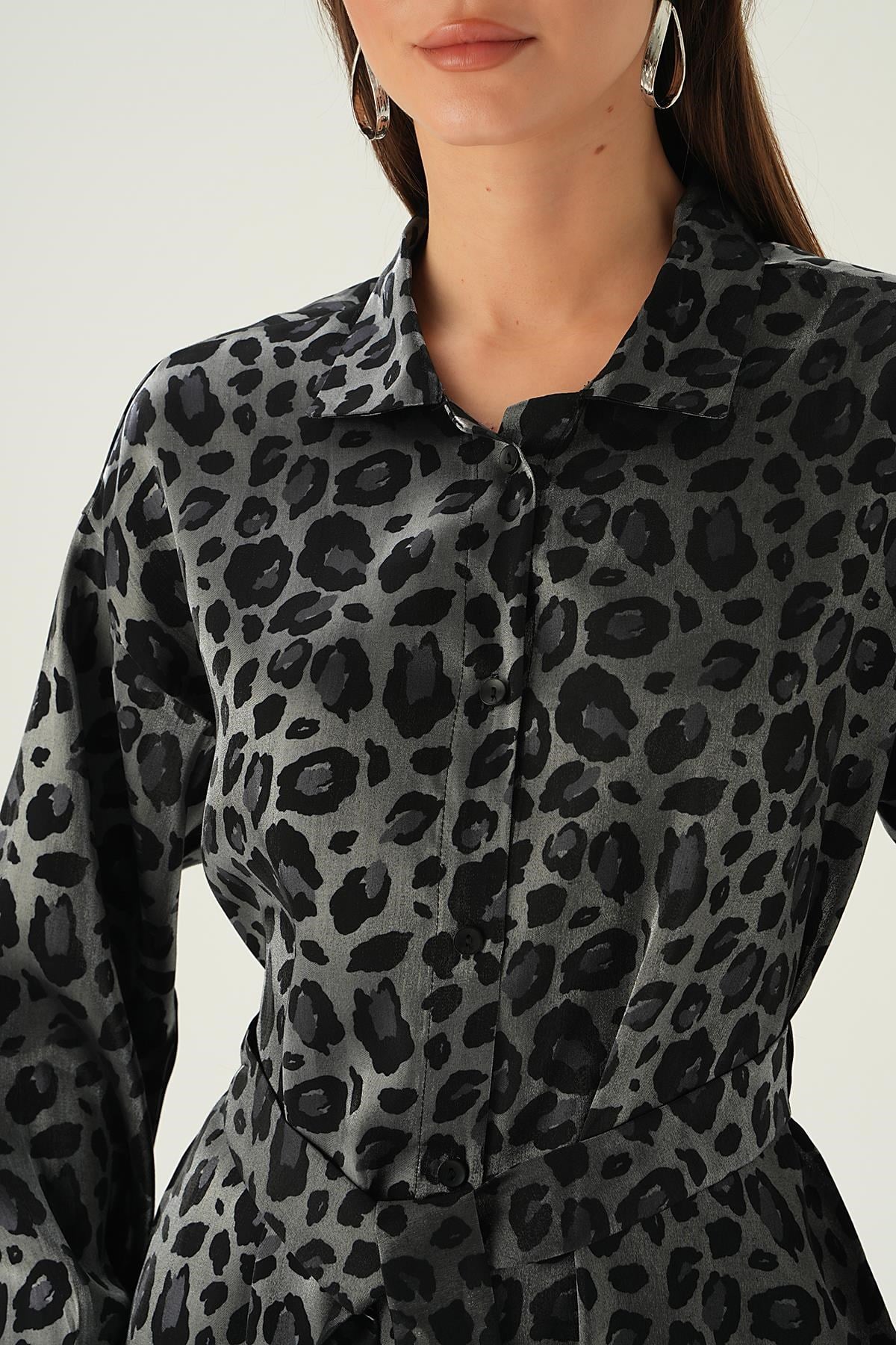 Siyah Leopar Desen Pantolon Takım 3001