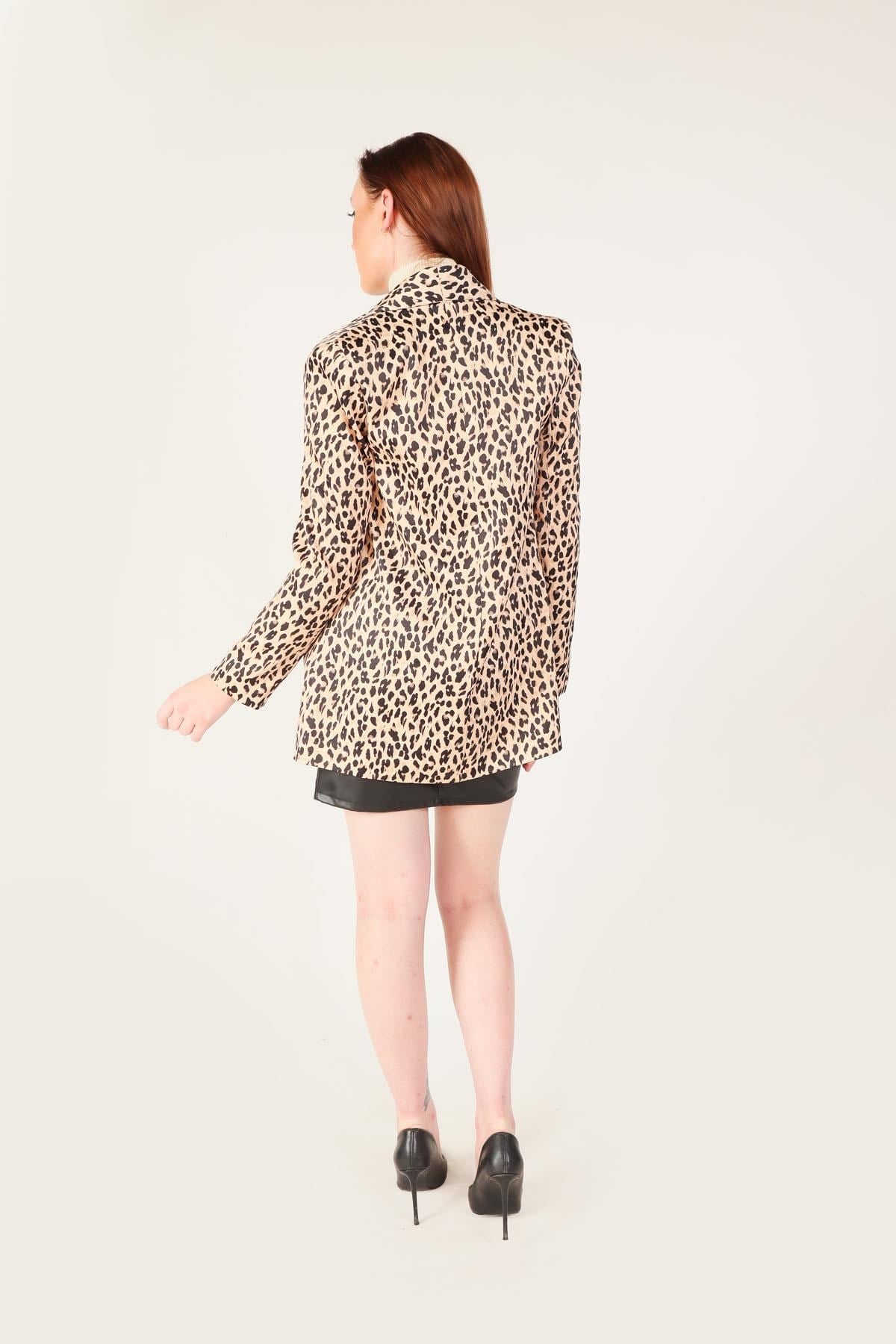 Siyah Leopar Desenli Ceket 9206