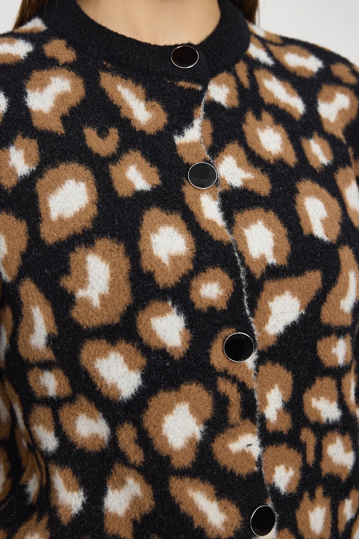 Siyah Leopar Detay Triko Hırka 24367