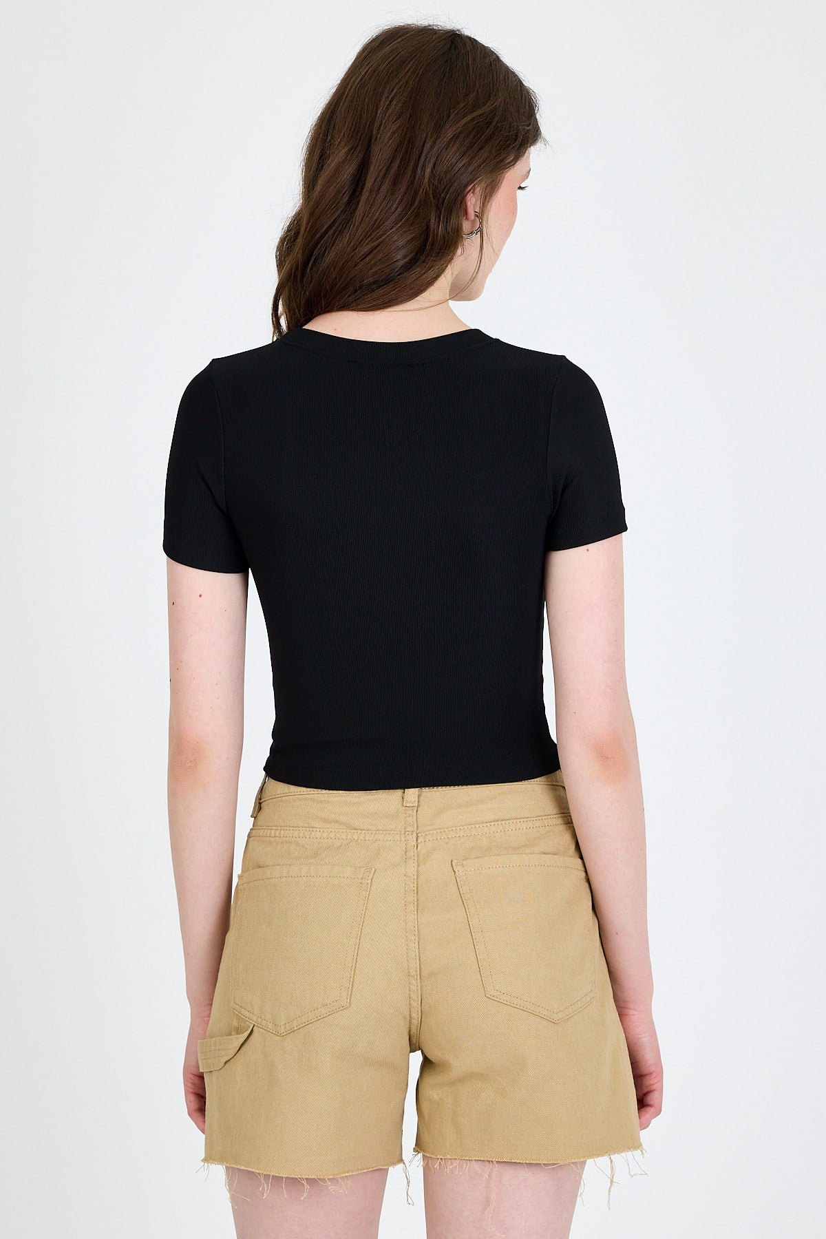 Siyah Leopar Fiyonk Baskılı Taş Detaylı Slim Fit Crop Tişört 0549-1