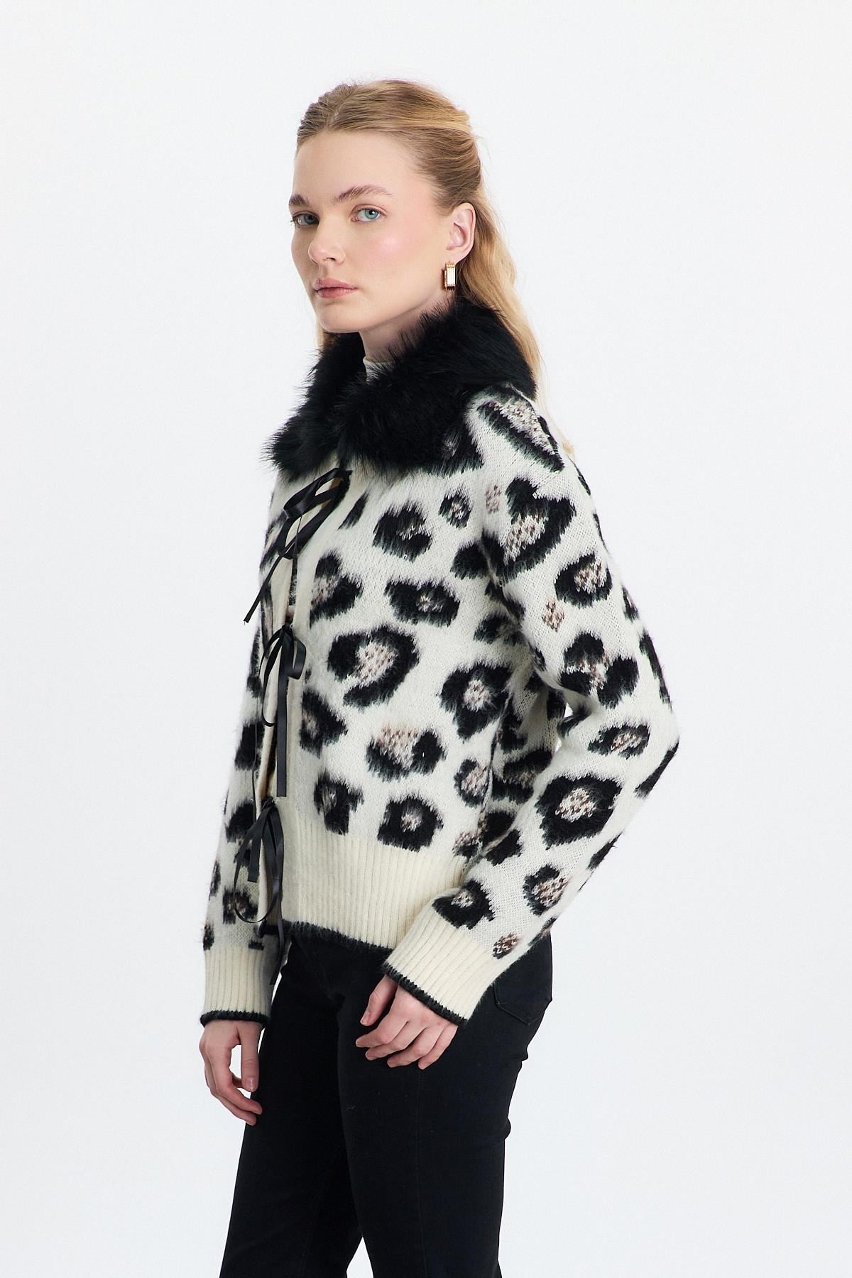 Siyah Leopar Kürklü Leopar Hırka 22289