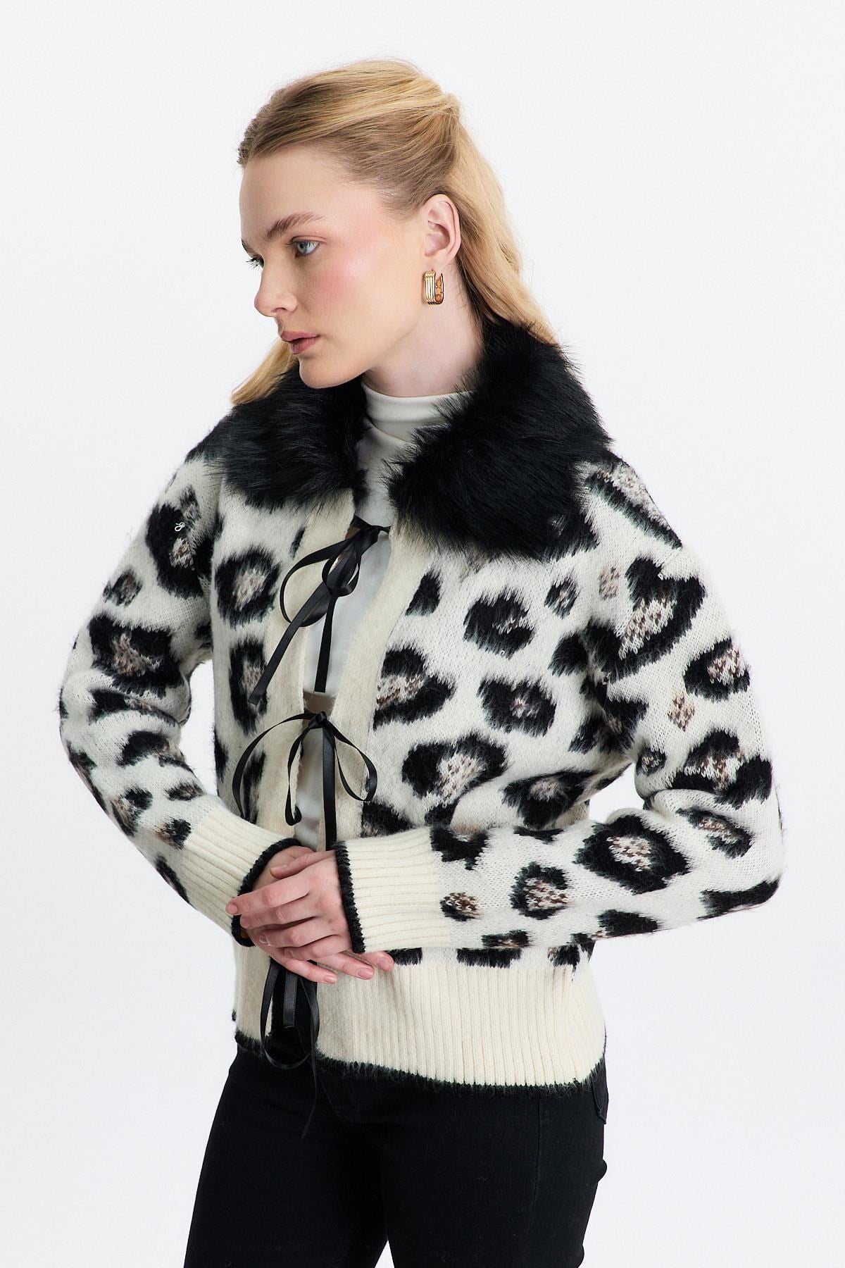 Siyah Leopar Kürklü Leopar Hırka 22289