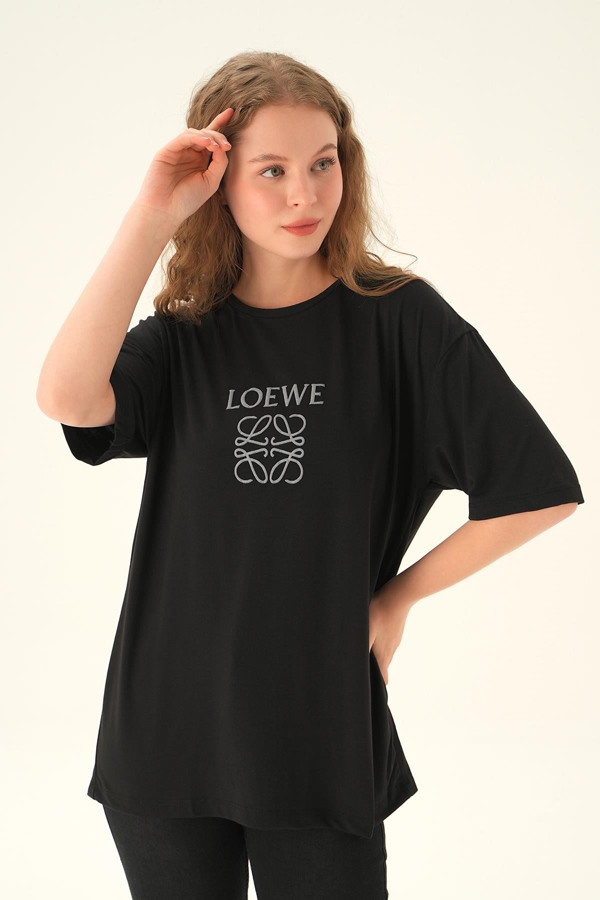 Siyah Loewe Baskı Tişört 21552