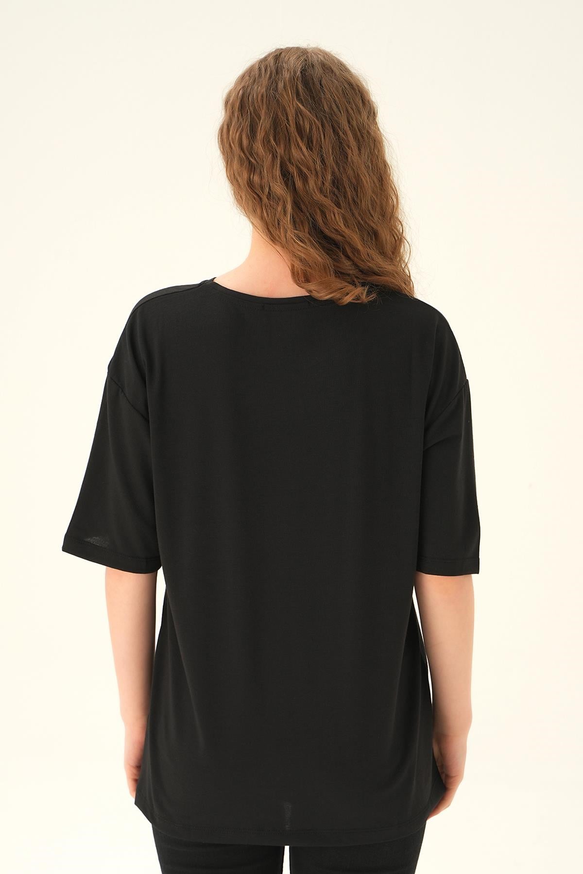 Siyah Loewe Baskı Tişört 21552