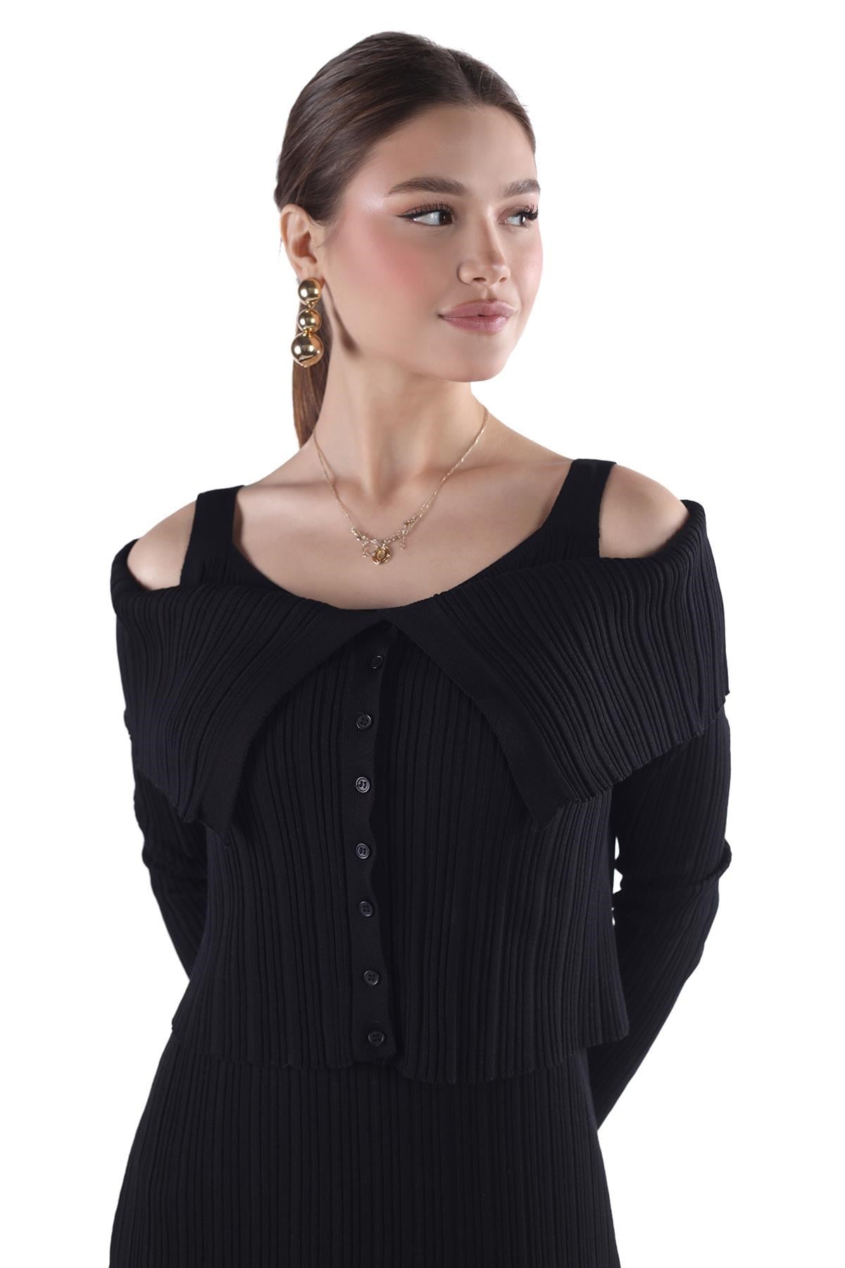 Siyah Madonna Yaka Elbise Takım 24216
