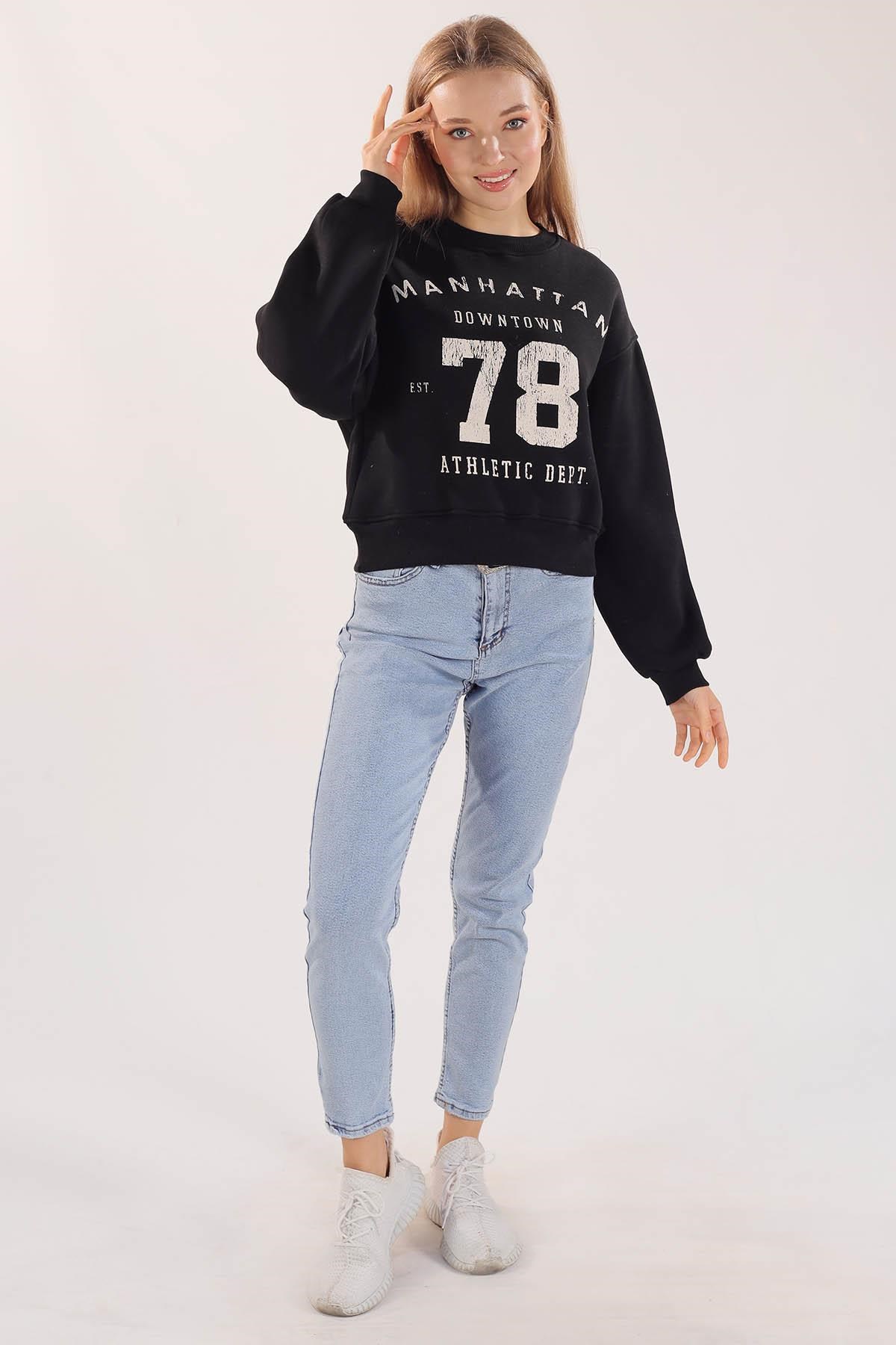 Siyah Manhattan Baskılı Sweat 3110