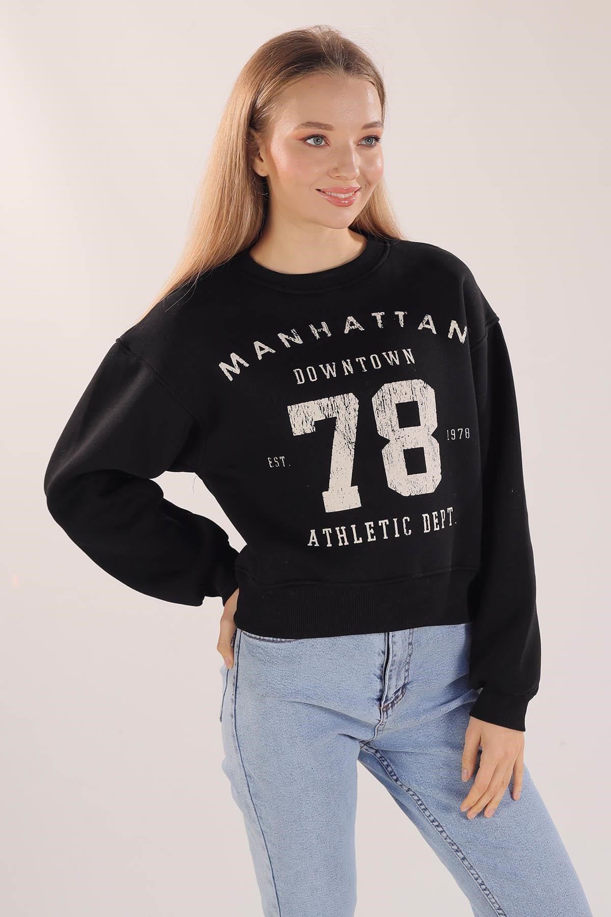 Siyah Manhattan Baskılı Sweat 3110