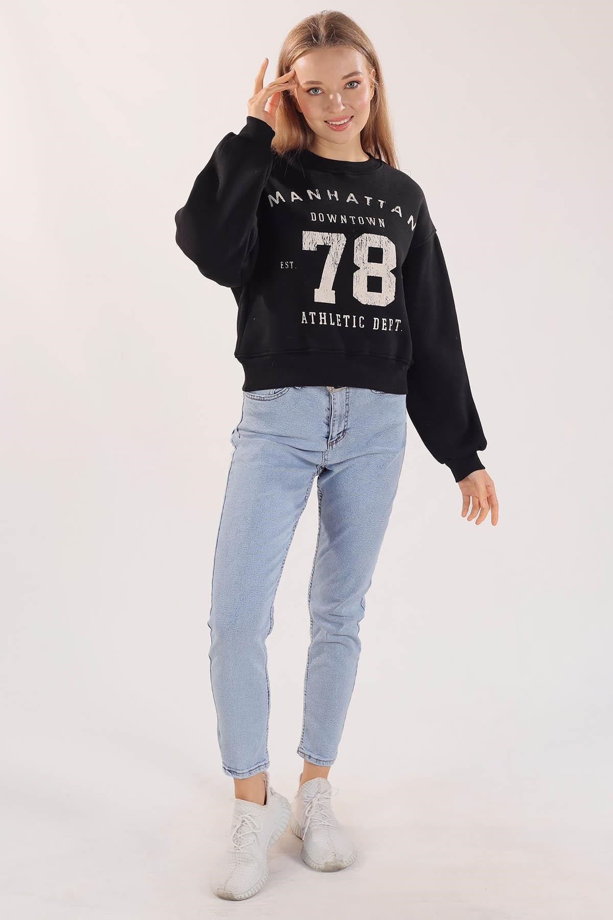 Siyah Manhattan Baskılı Sweat 3110
