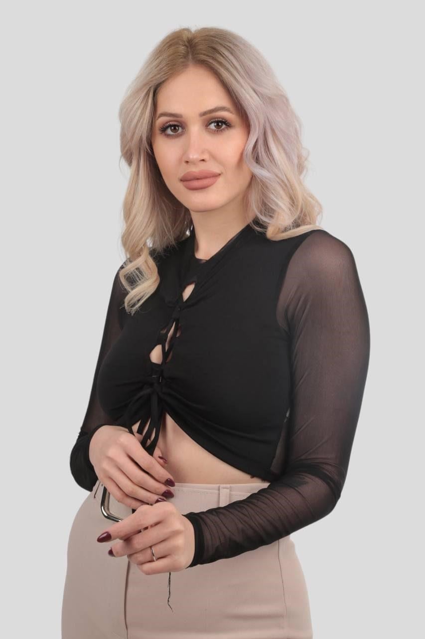 Siyah Ön Bağlama Detay Bluz 239