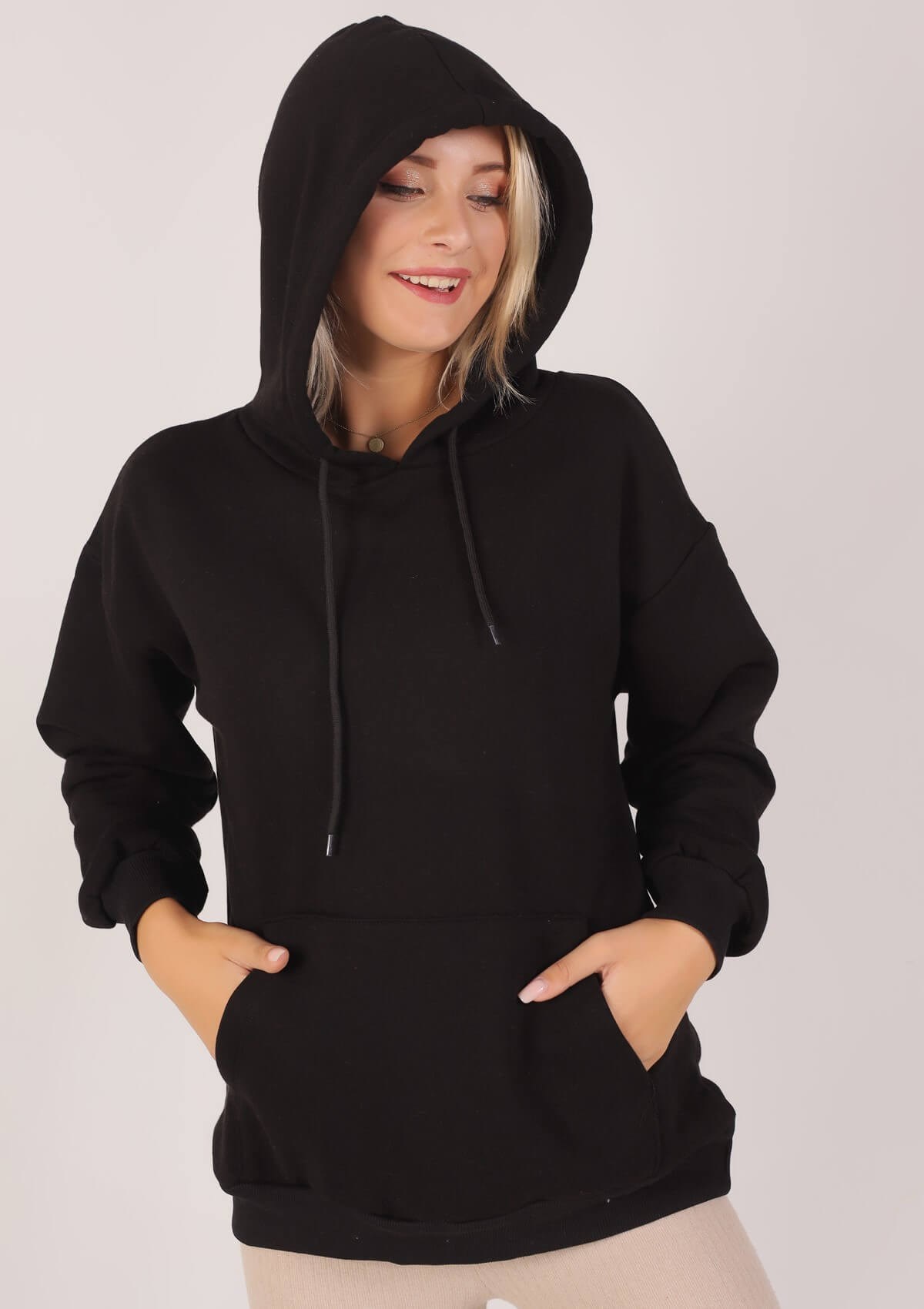Siyah Oversize Bağcıklı Sweat 8135M