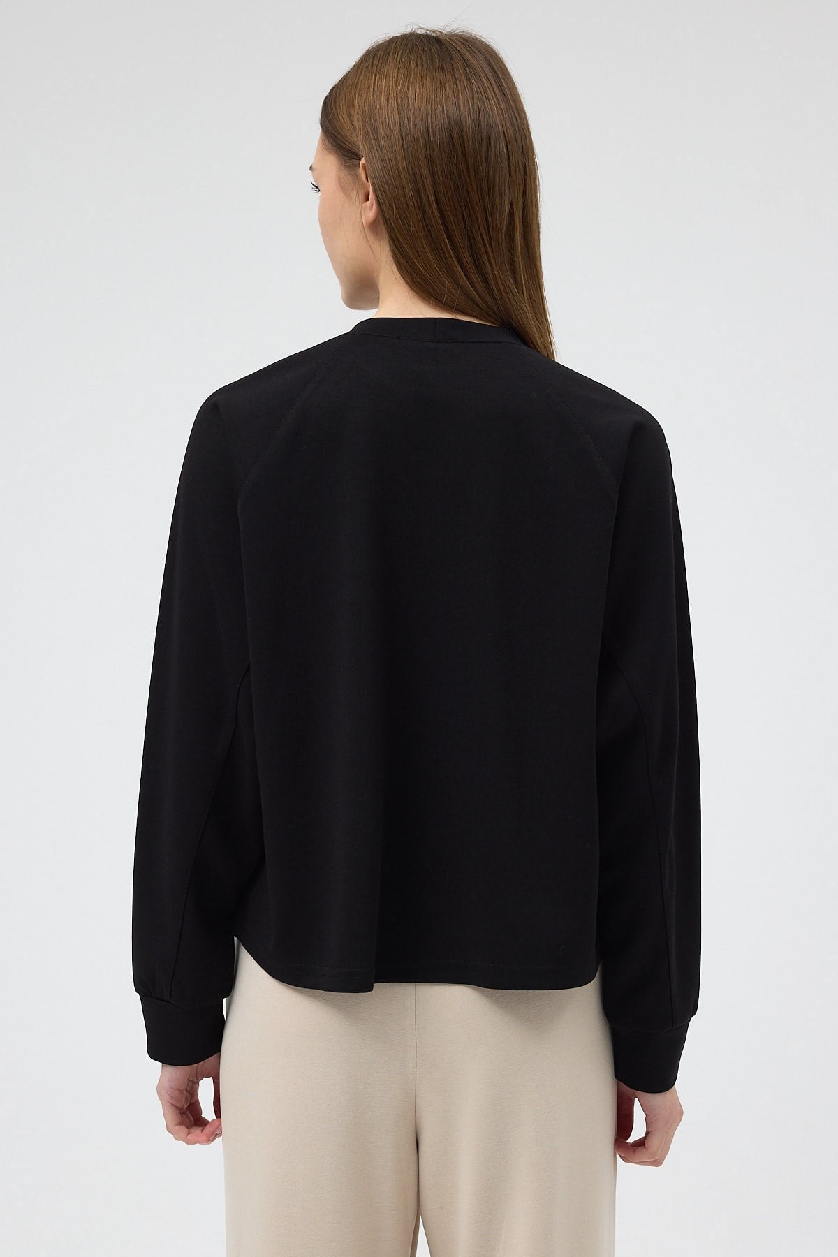 Siyah Oversize Bisiklet Yaka Kadın Sweat 8251A