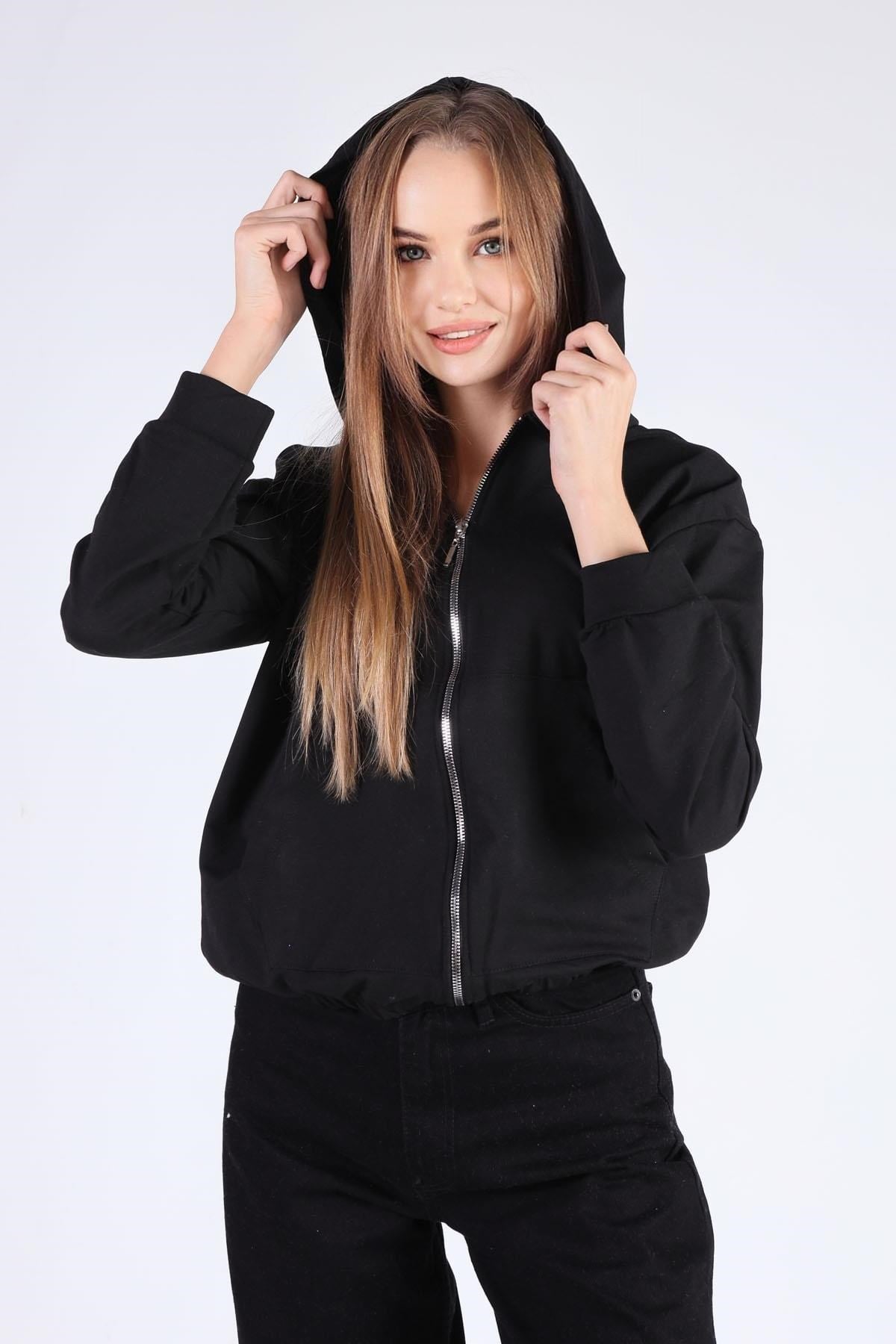 Siyah Oversize Fermuarlı Sweat 8126M