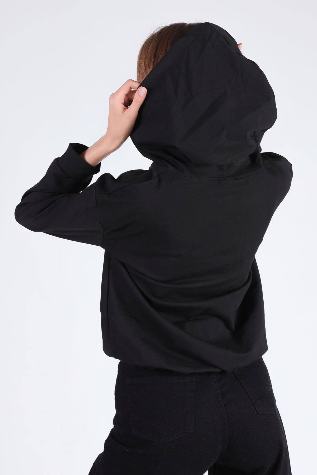 Siyah Oversize Fermuarlı Sweat 8126M