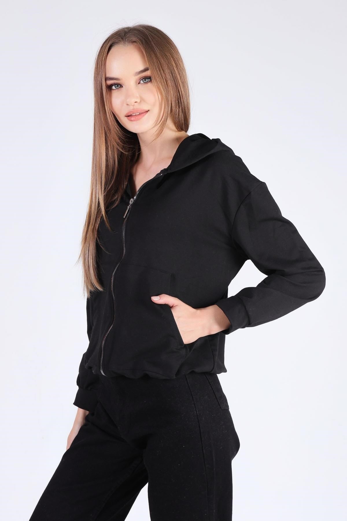 Siyah Oversize Fermuarlı Sweat 8126M