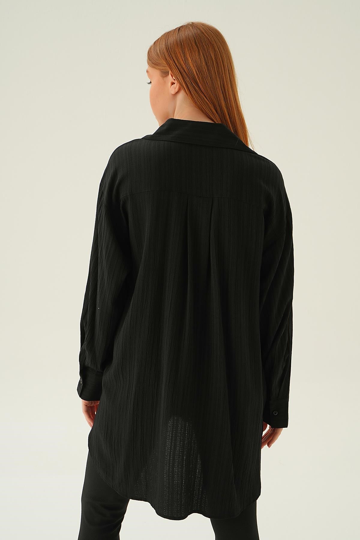 Siyah Oversize Gömlek 6644-1