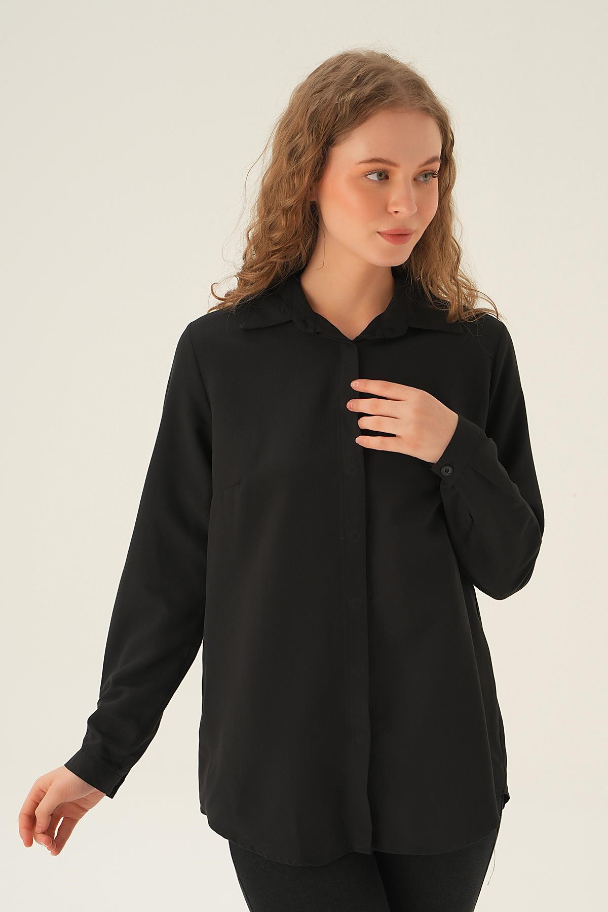 Siyah Oversize Gömlek 6885A